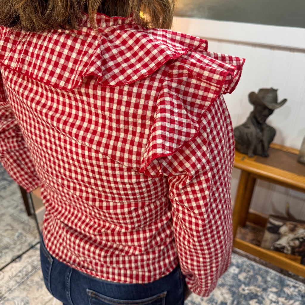 Red Gingham Ruffled Blouse