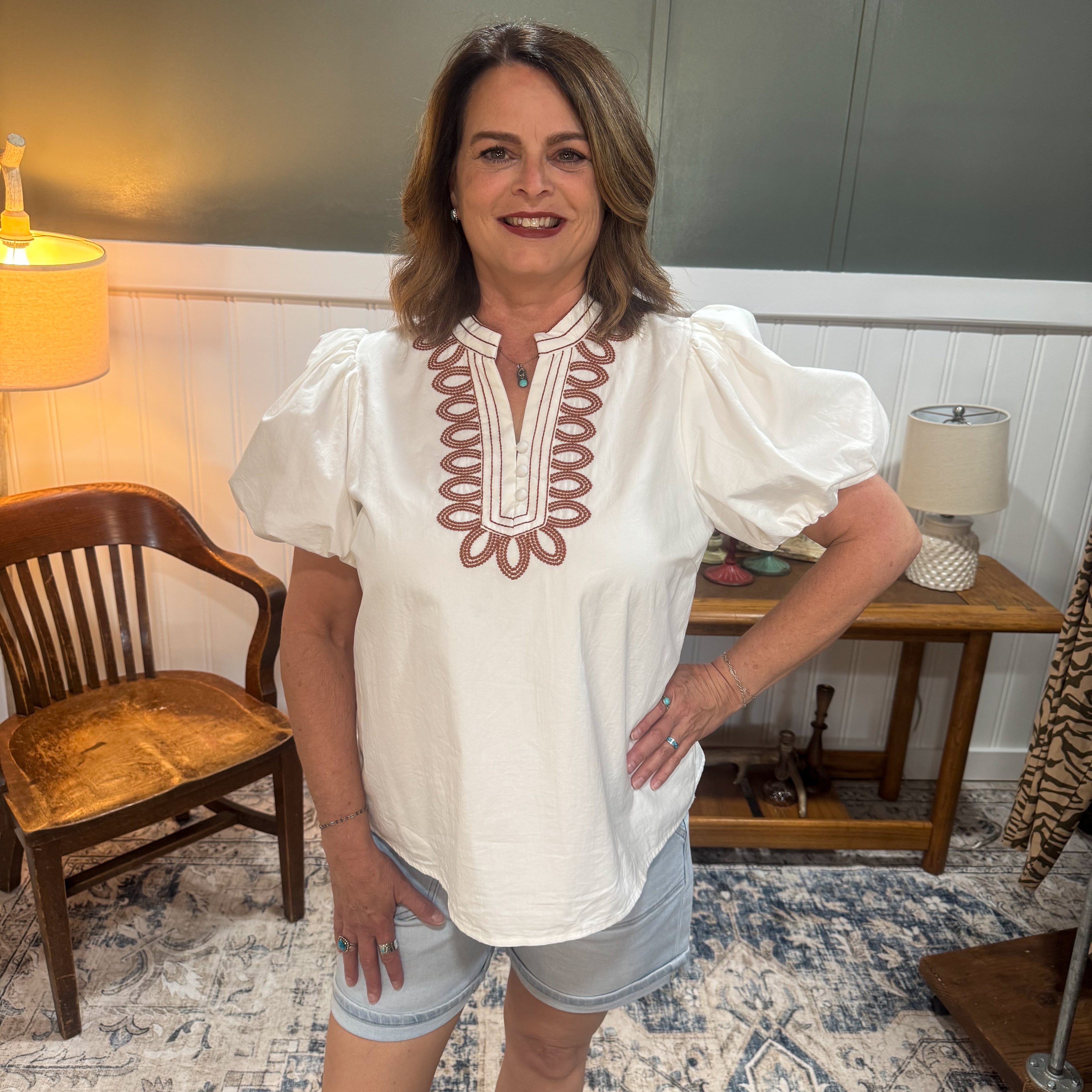 V-Neck Embroidered Blouse