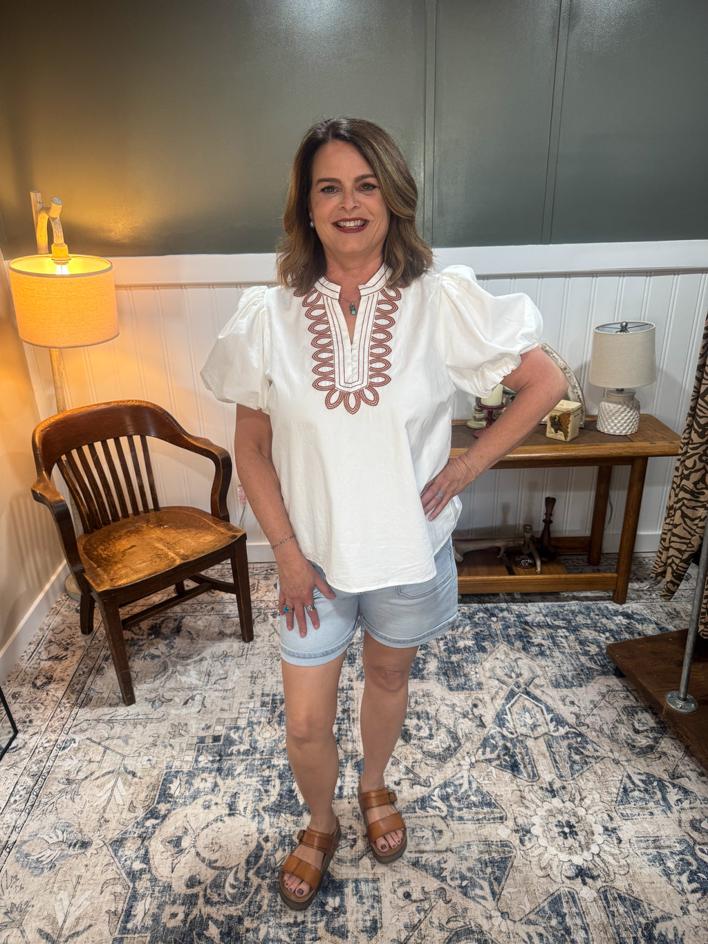 V-Neck Embroidered Blouse