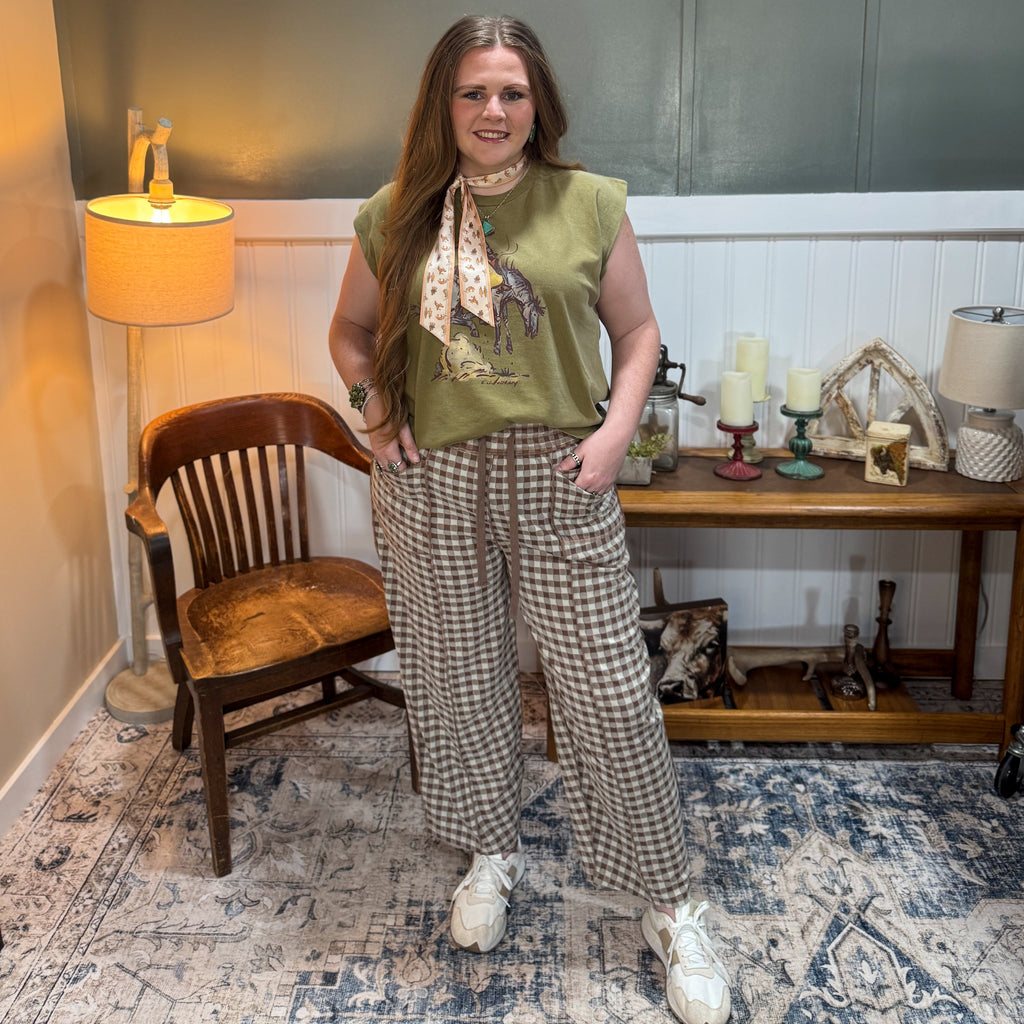 Brown Checkered Barrel Pant
