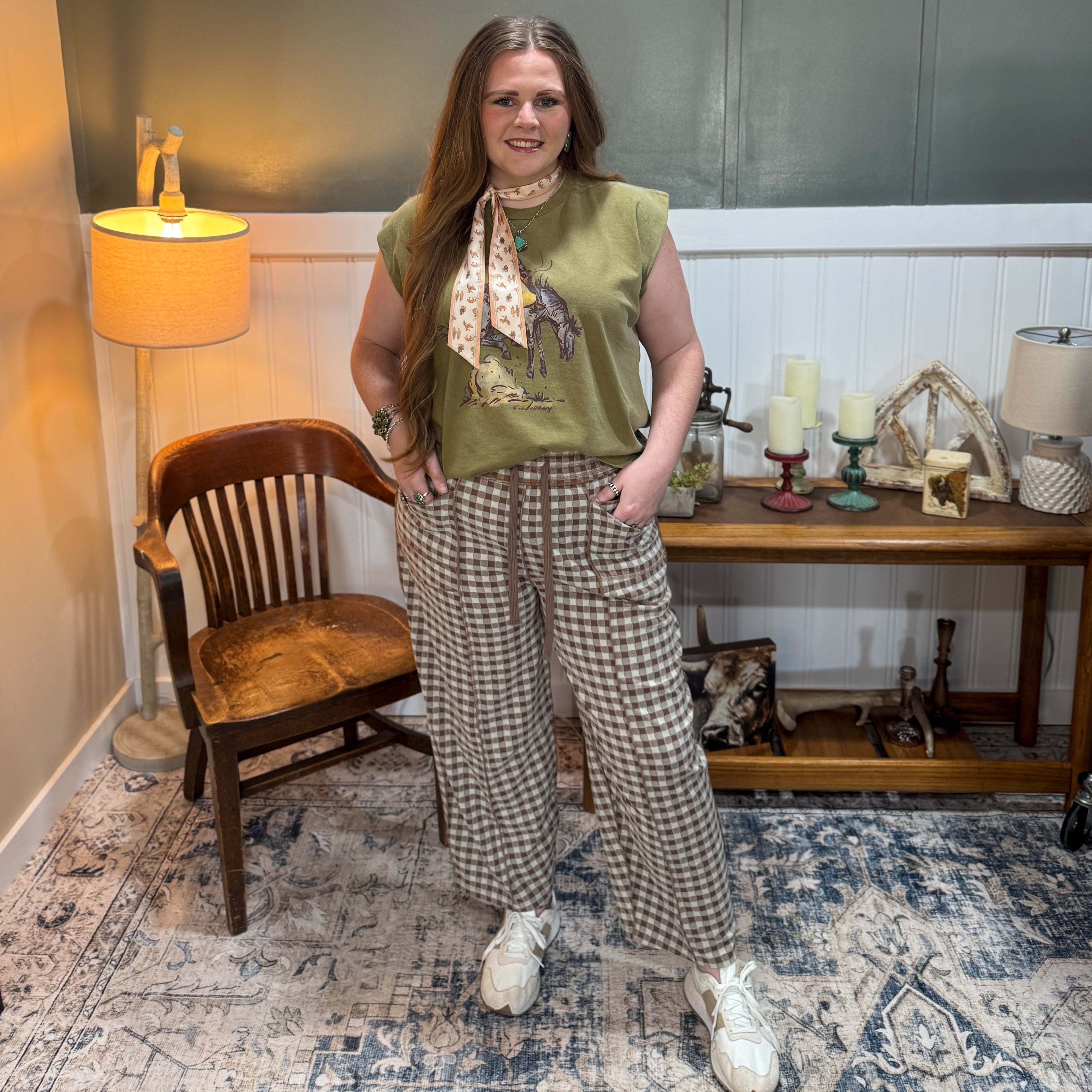Brown Checkered Barrel Pant