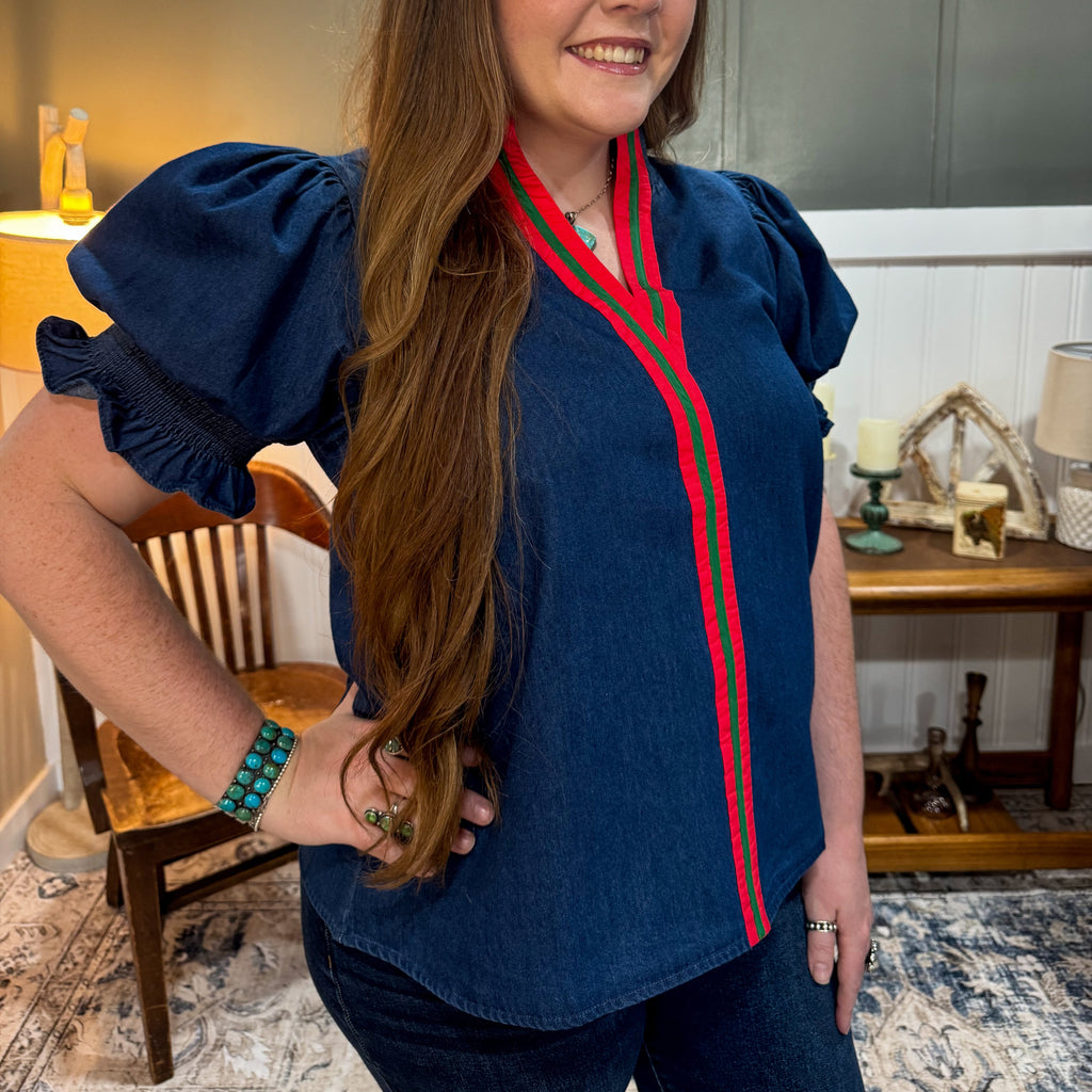 Contrast Denim Top