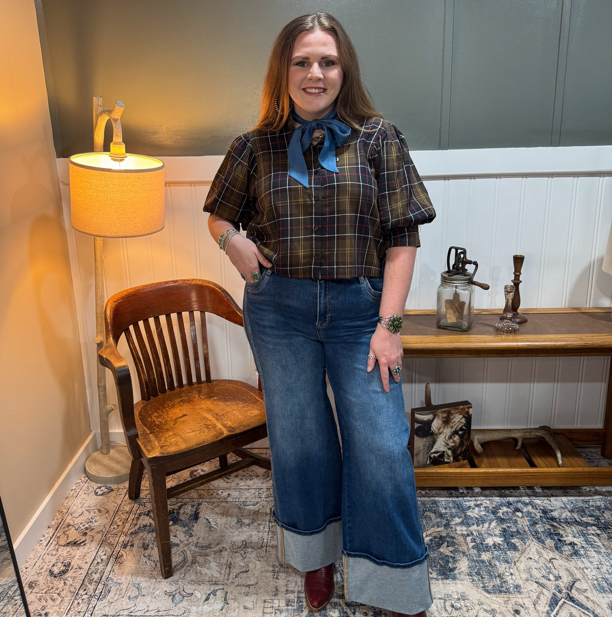 Plaid Collared Blouse