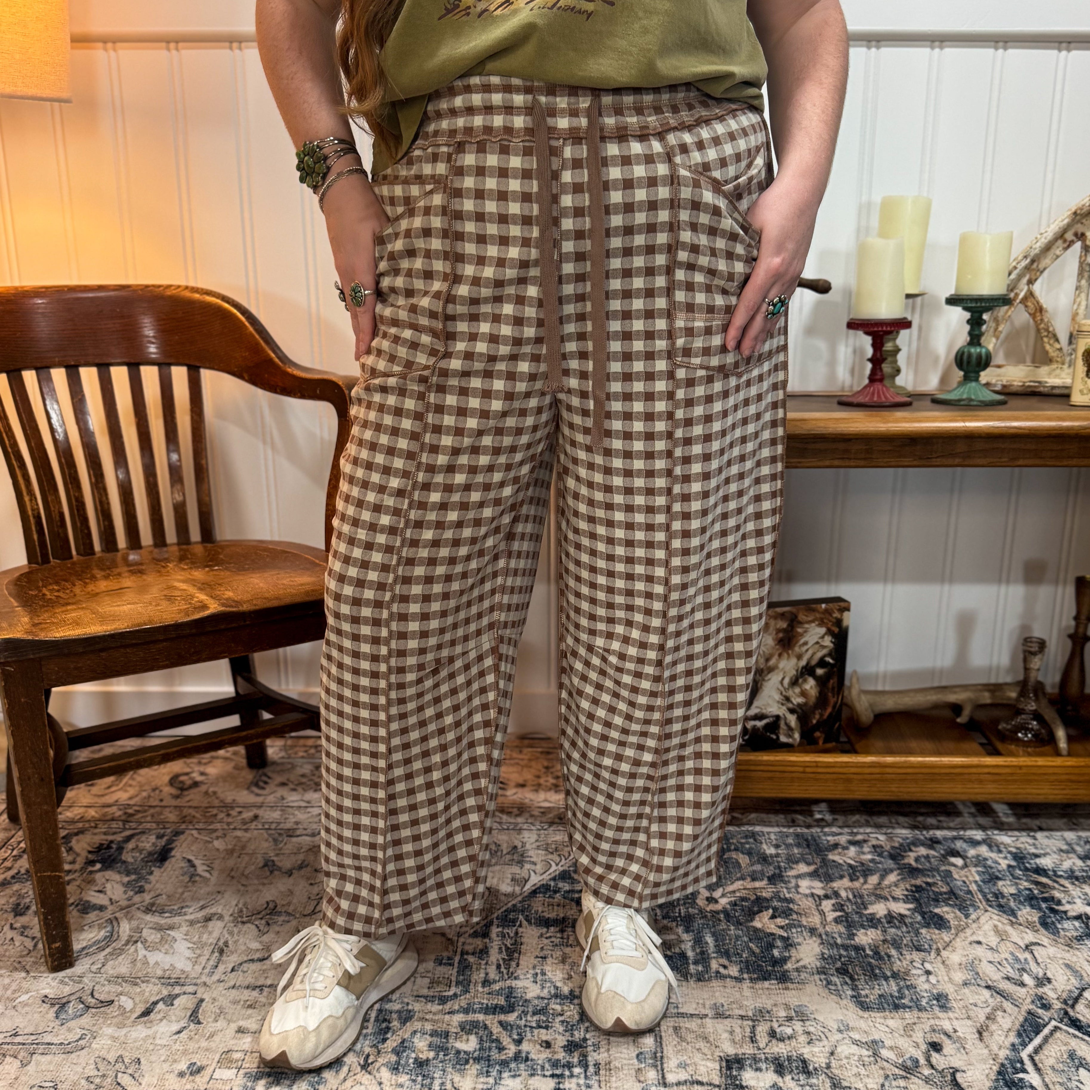 Brown Checkered Barrel Pant