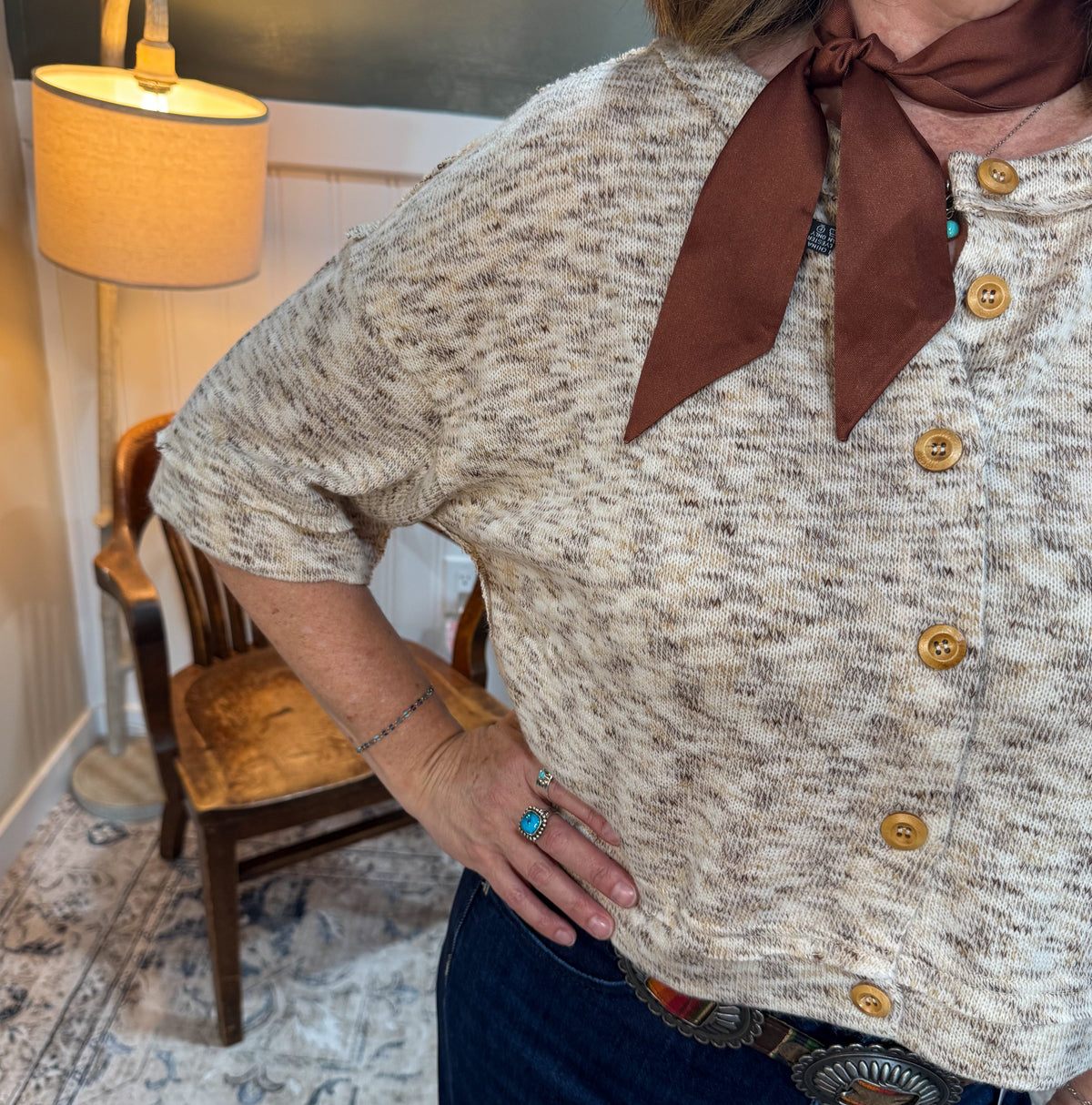 Marble Button Down Knit Top