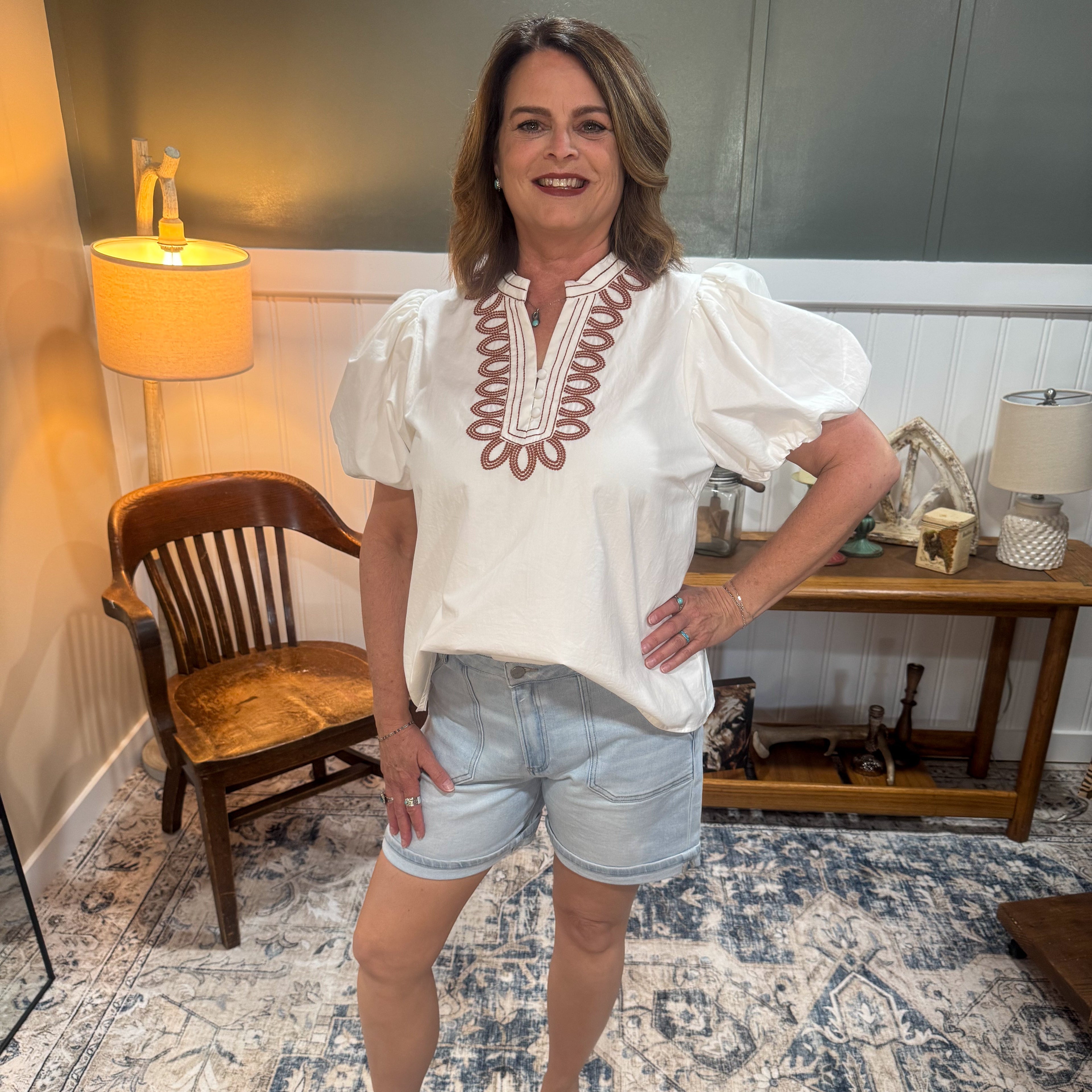 V-Neck Embroidered Blouse