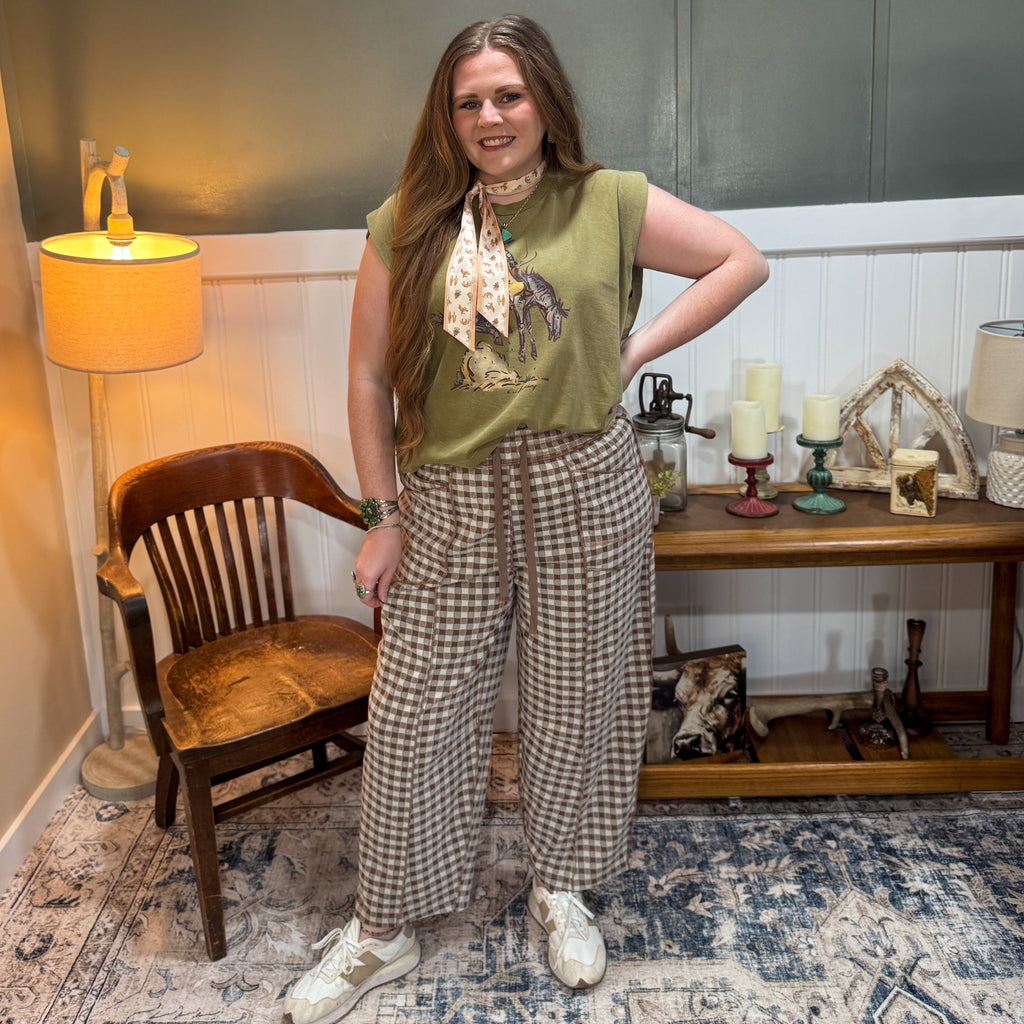 Brown Checkered Barrel Pant