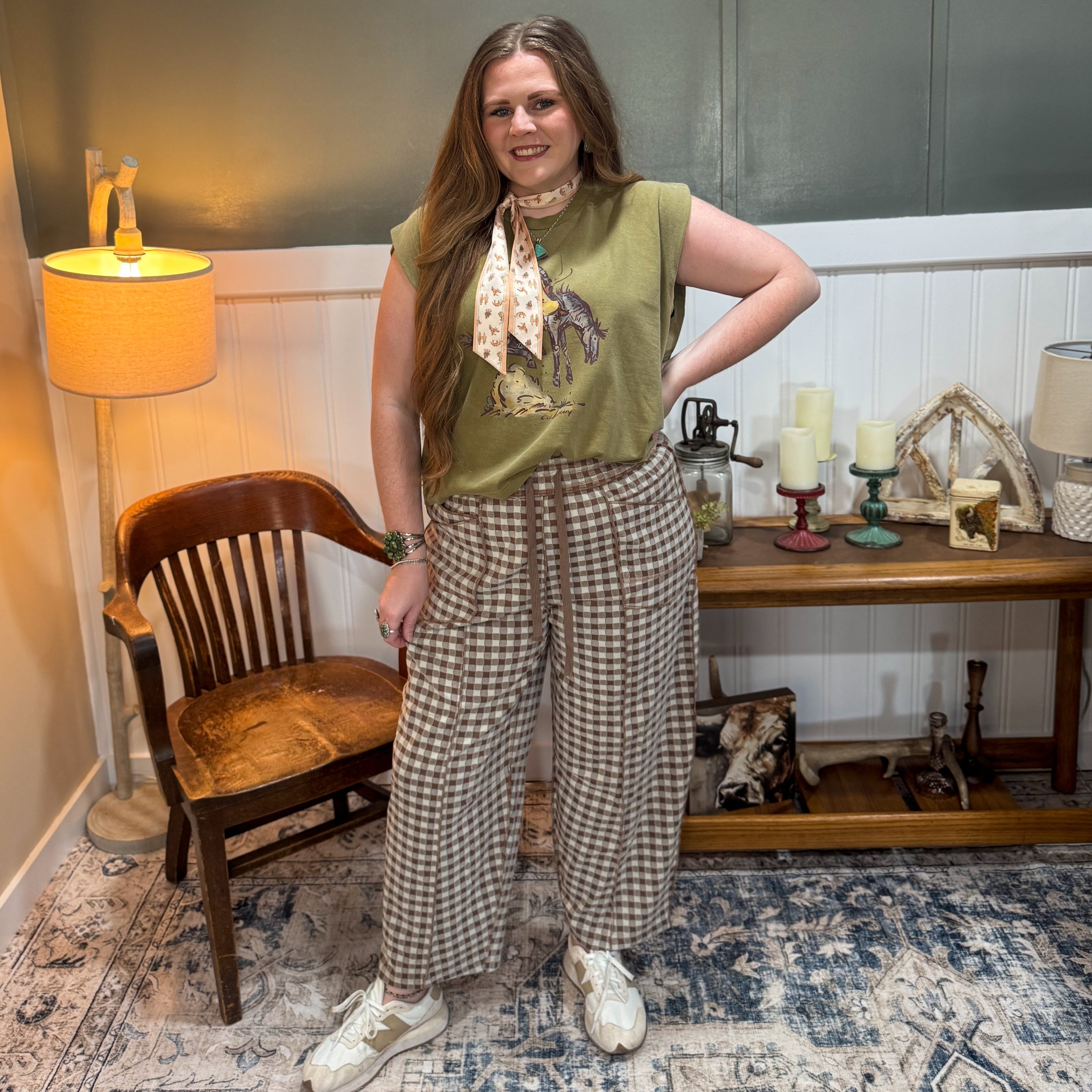 Brown Checkered Barrel Pant