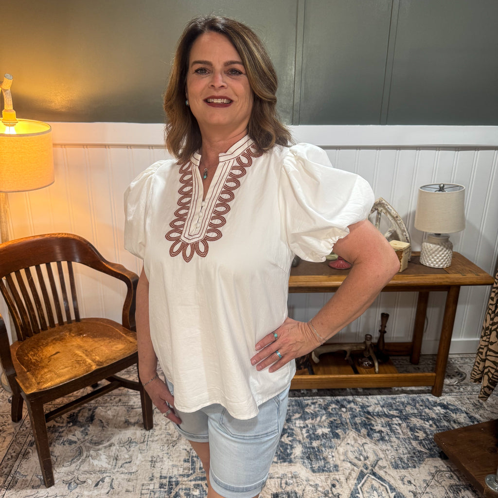 V-Neck Embroidered Blouse