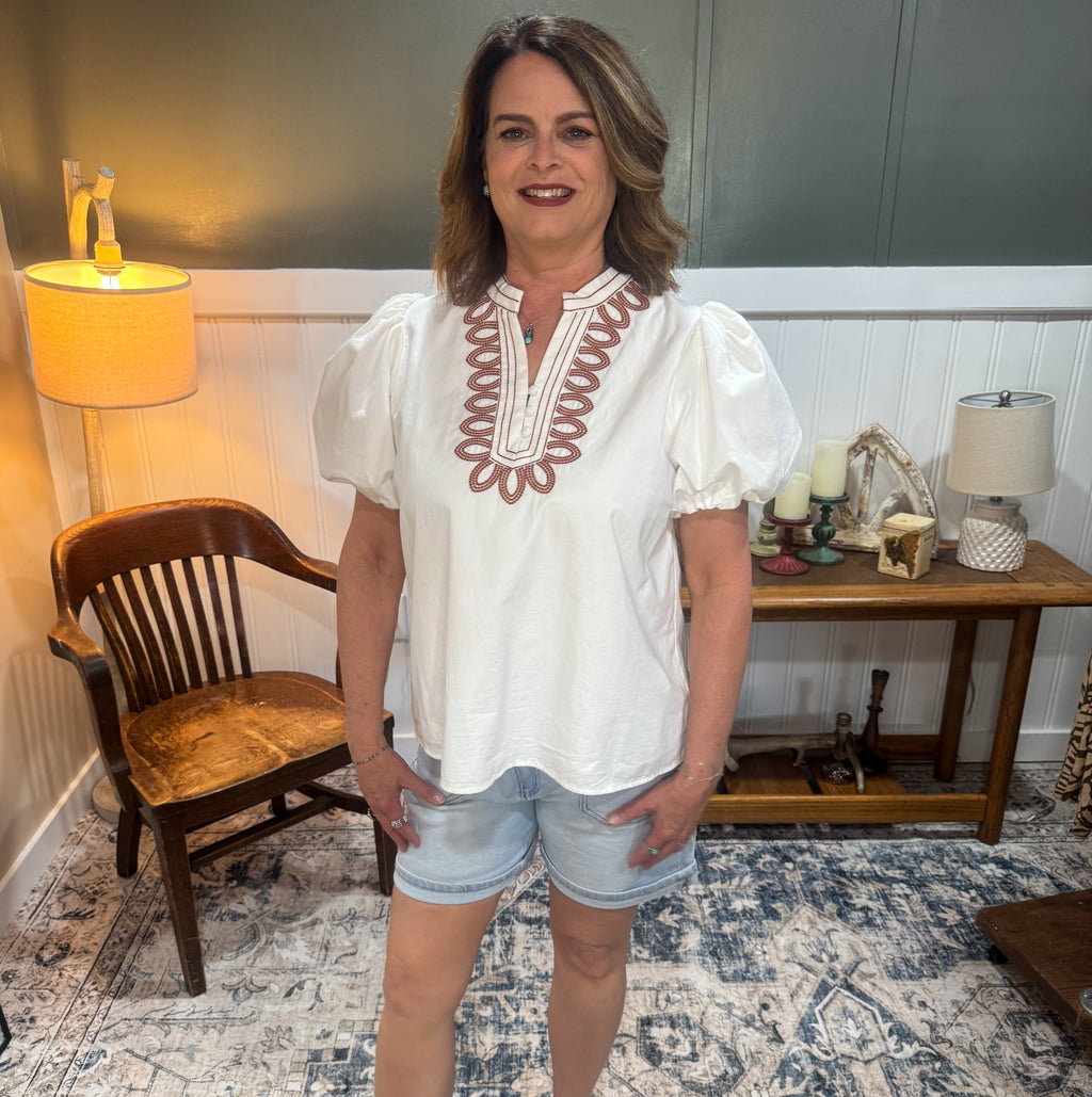 V-Neck Embroidered Blouse