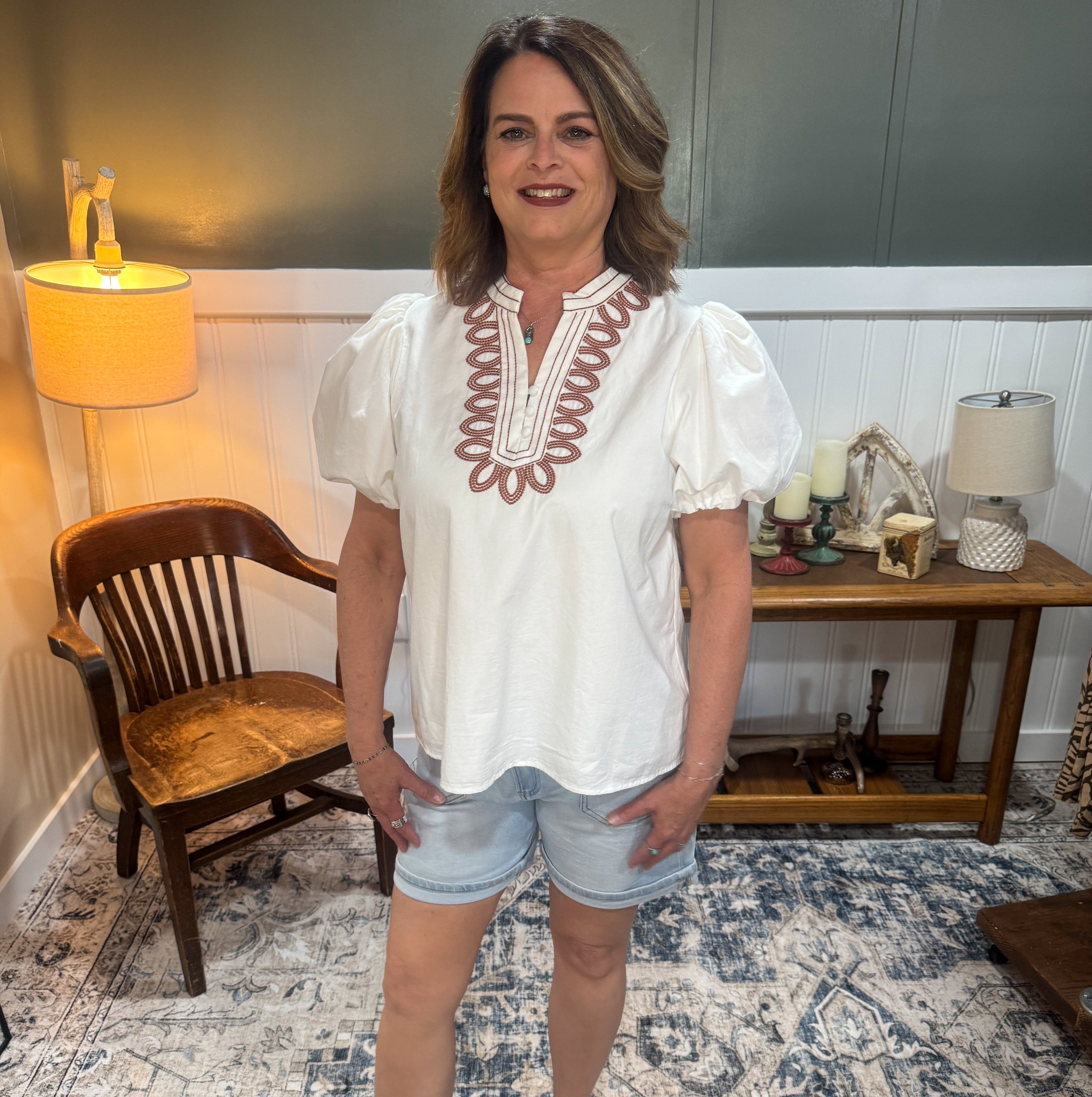 V-Neck Embroidered Blouse