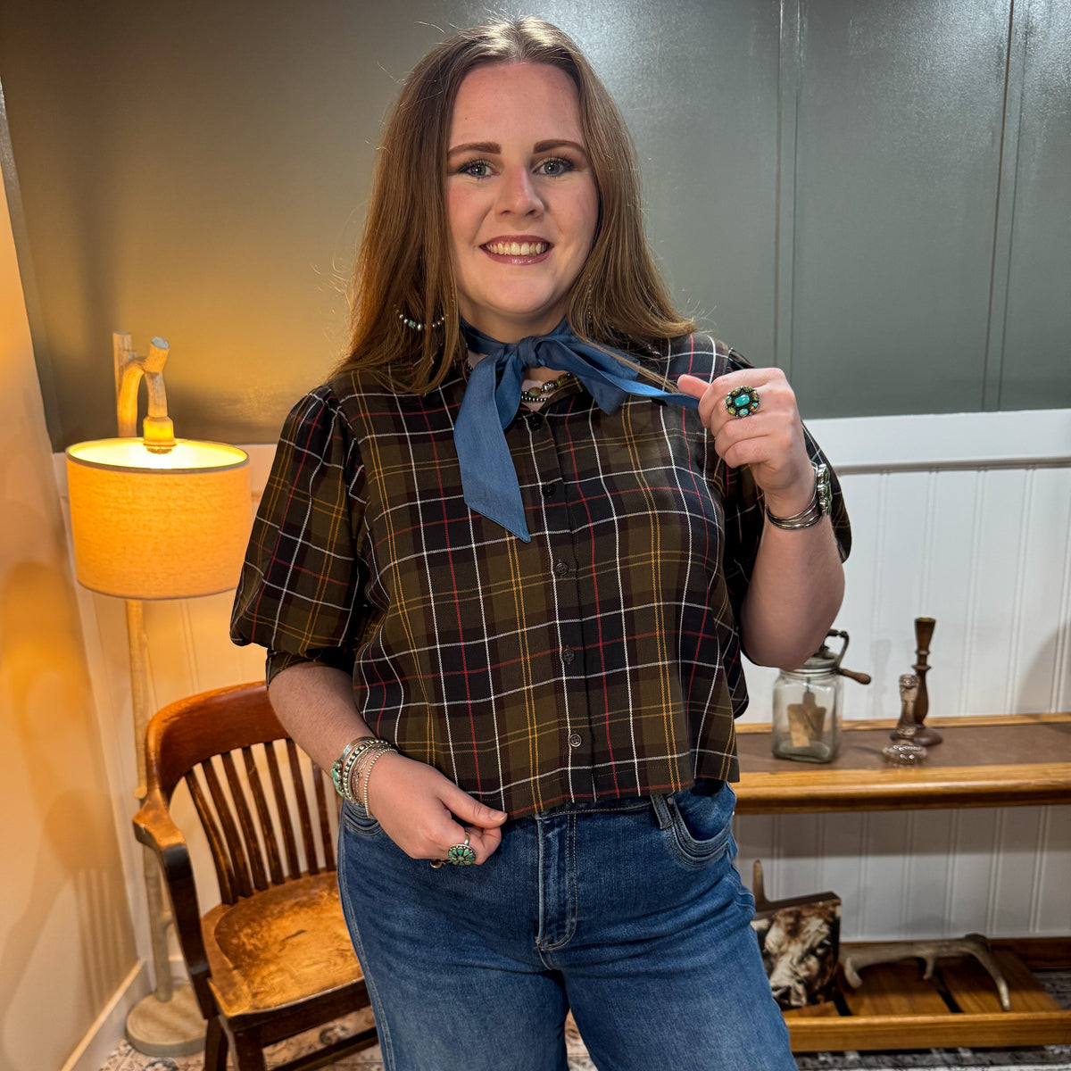 Plaid Collared Blouse