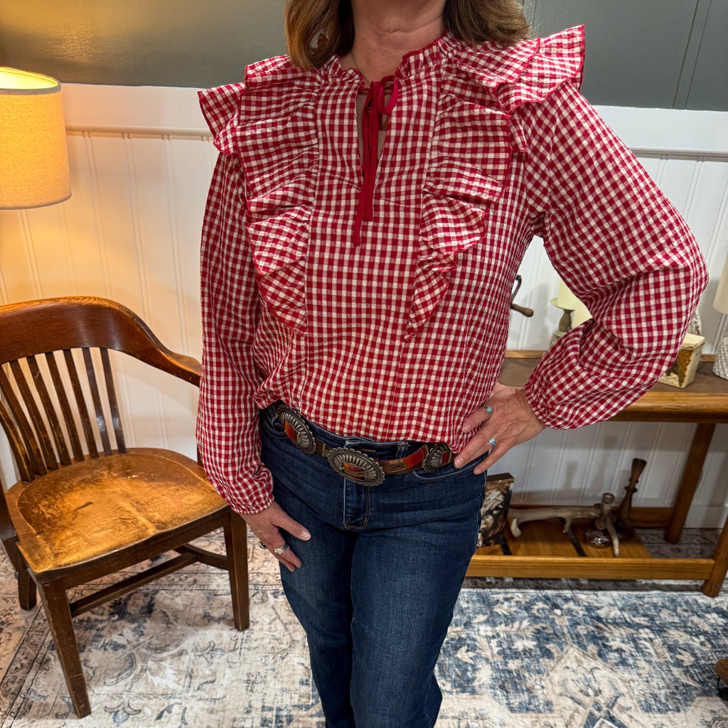 Red Gingham Ruffled Blouse