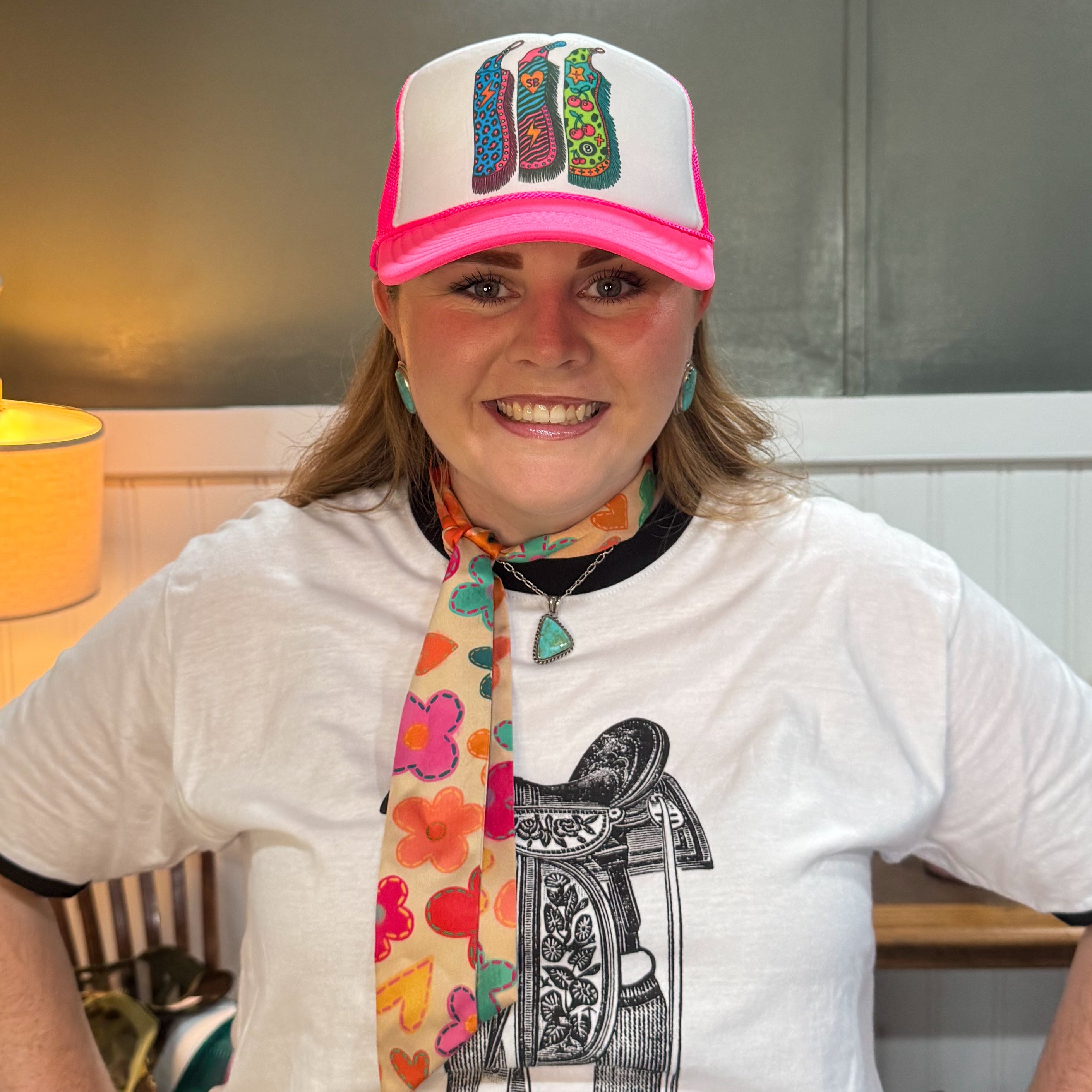 Neon Pink Retro Chaps Trucker Hat