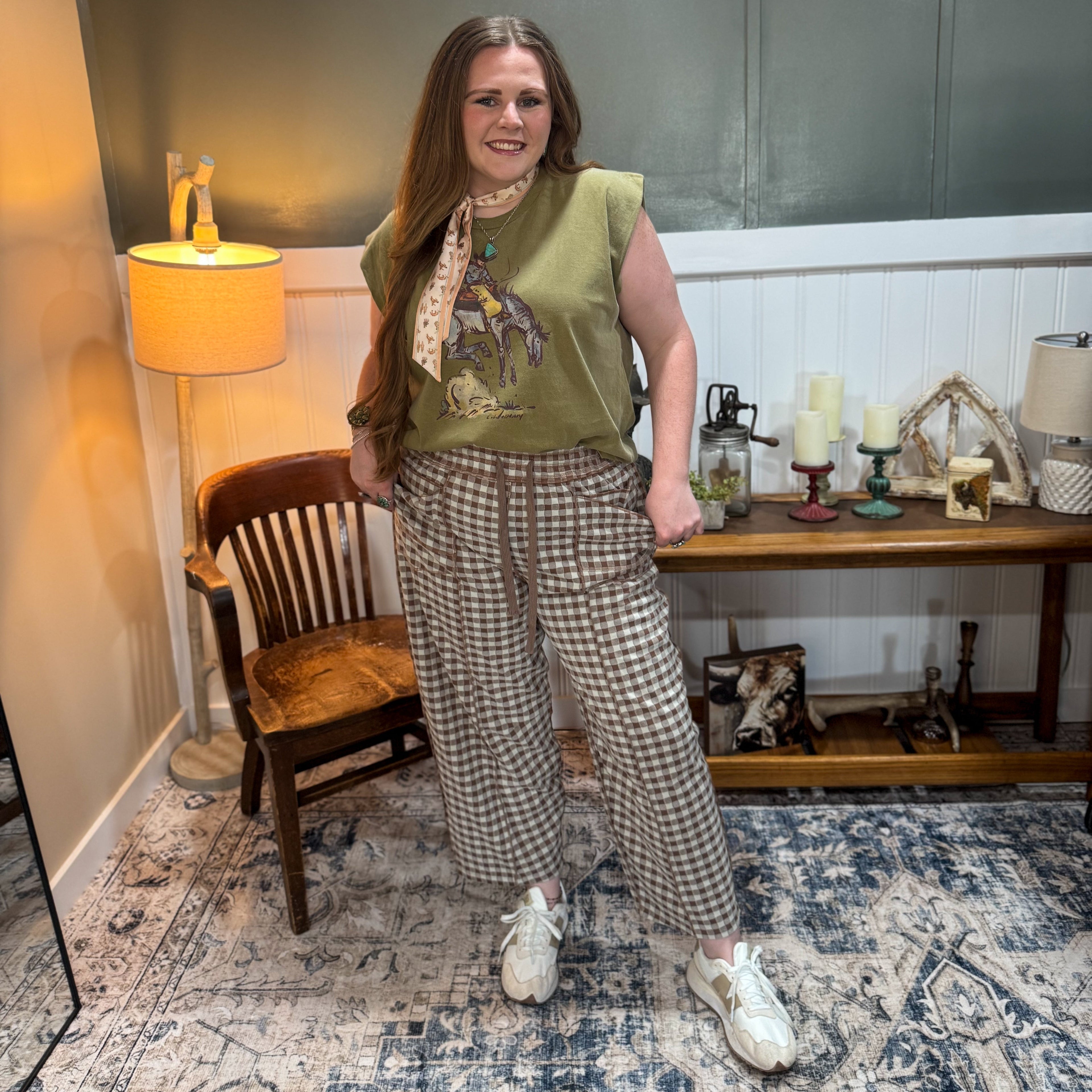 Brown Checkered Barrel Pant