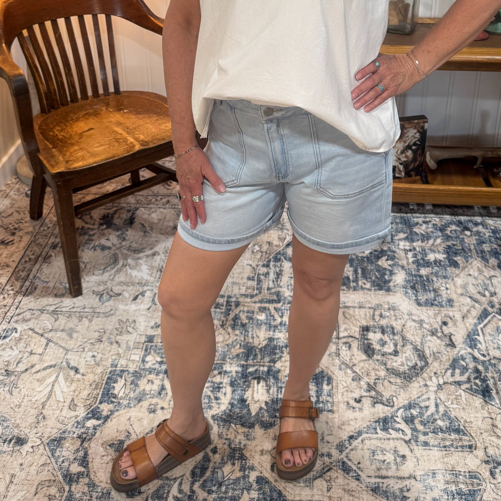 High Rise Patch Pocket Shorts