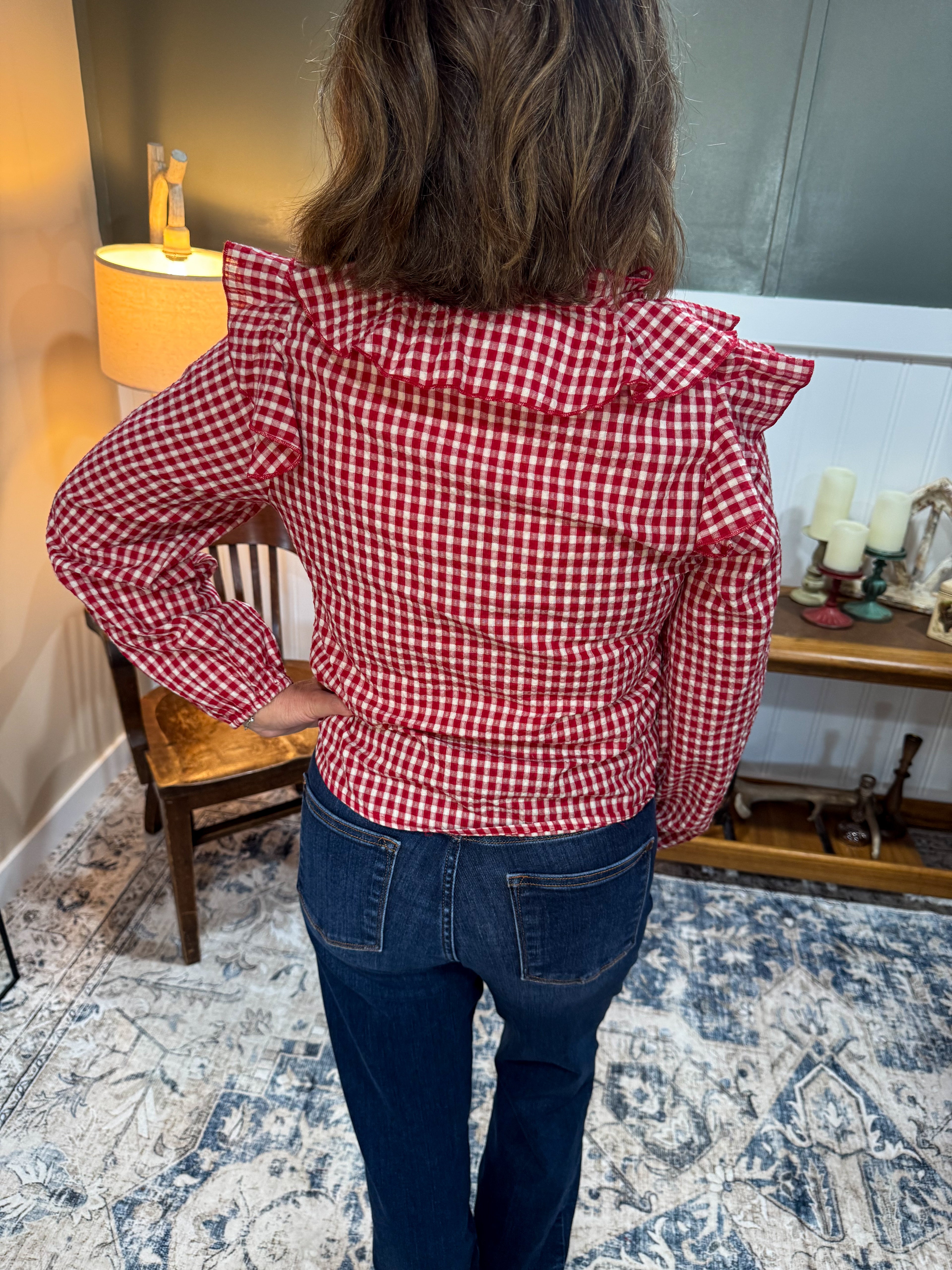 Red Gingham Ruffled Blouse