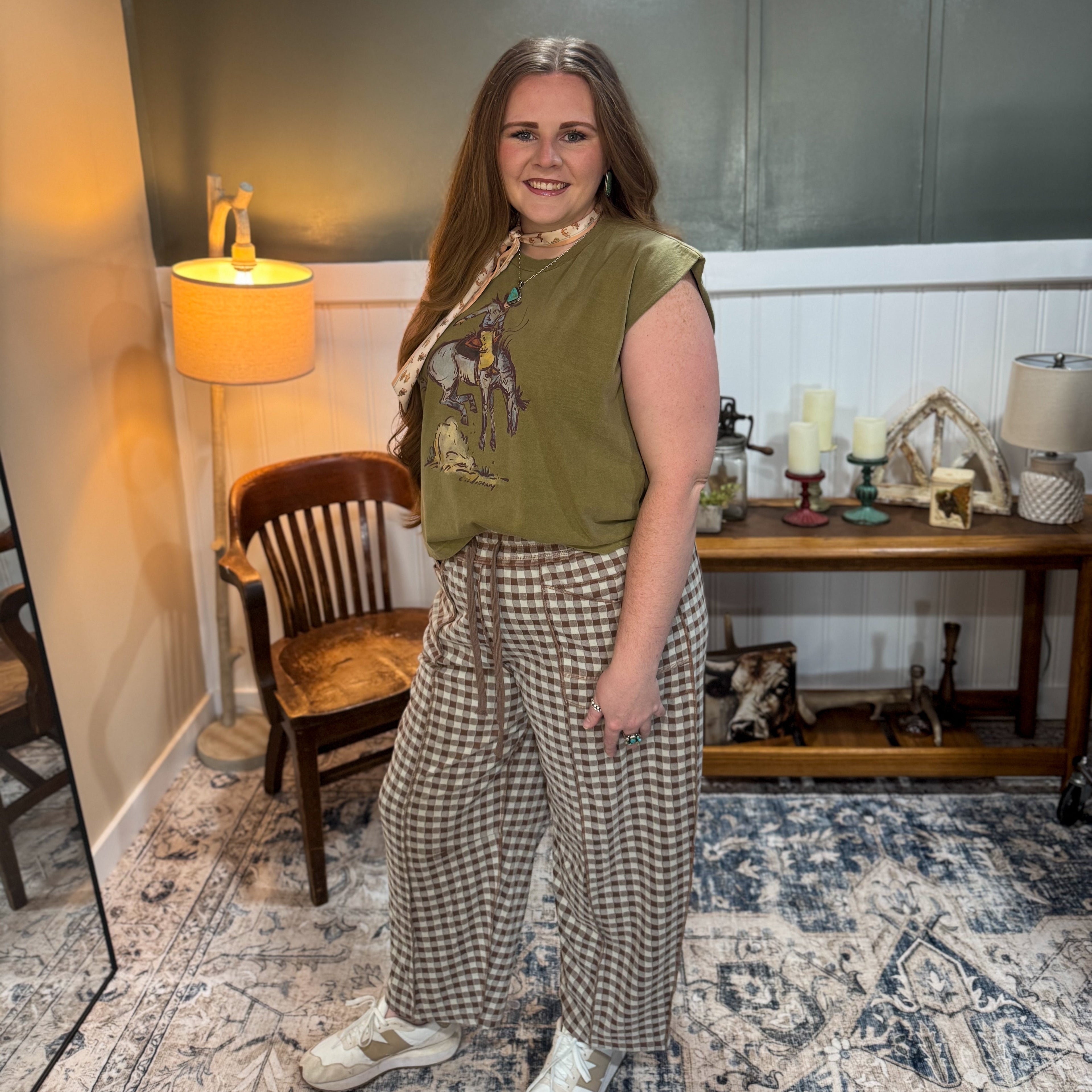 Brown Checkered Barrel Pant