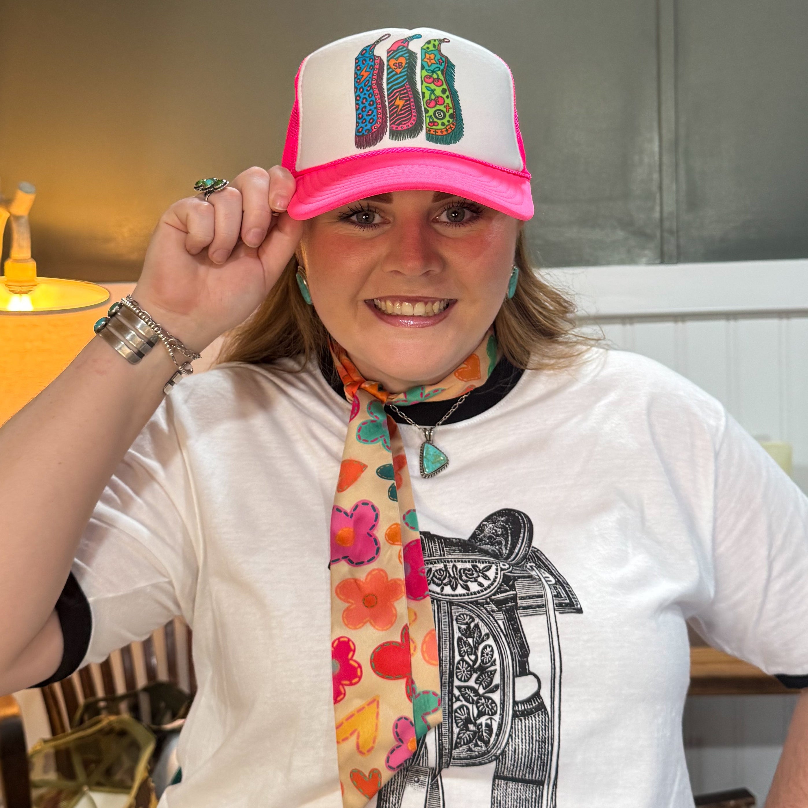 Neon Pink Retro Chaps Trucker Hat