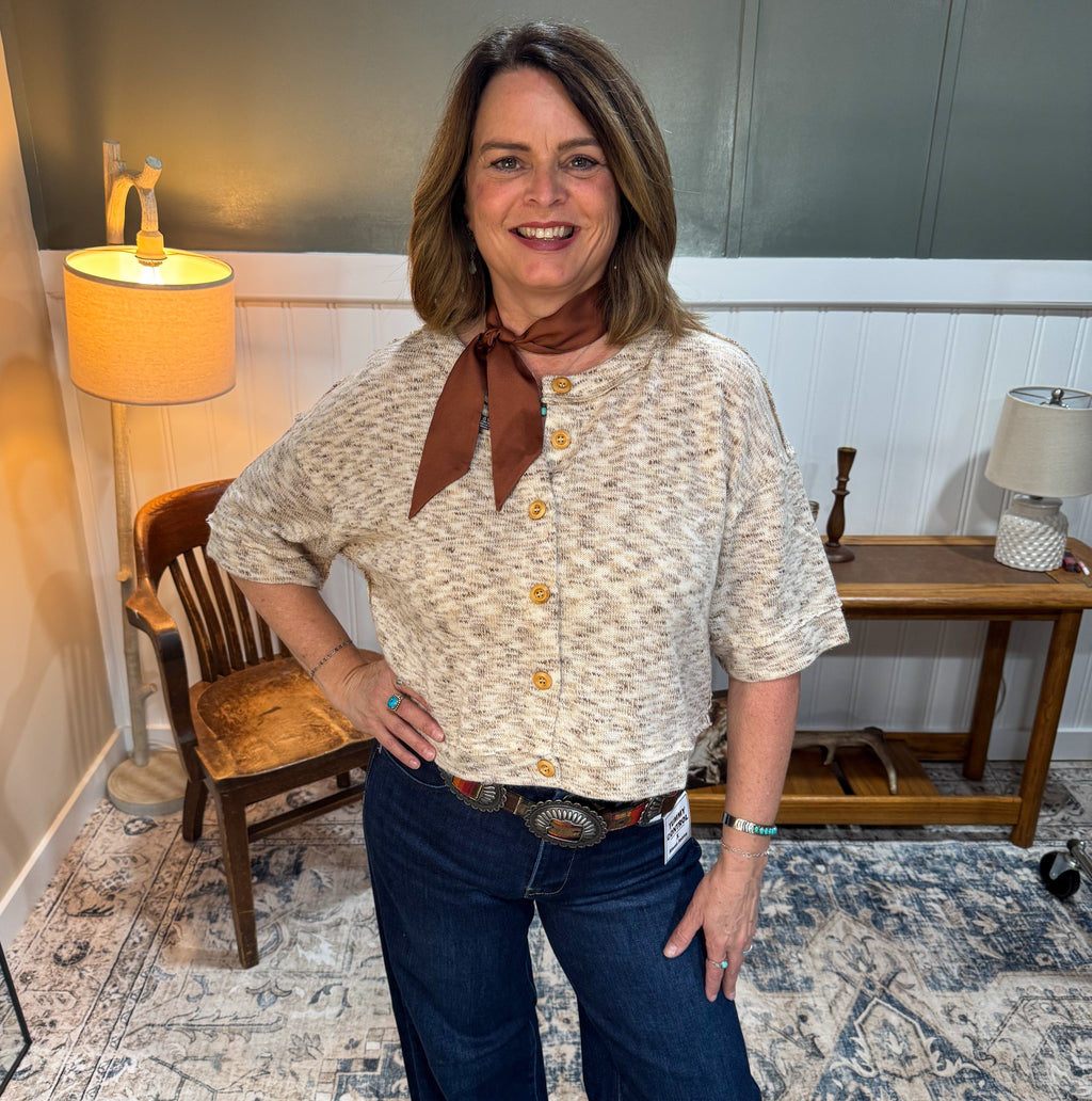 Marble Button Down Knit Top