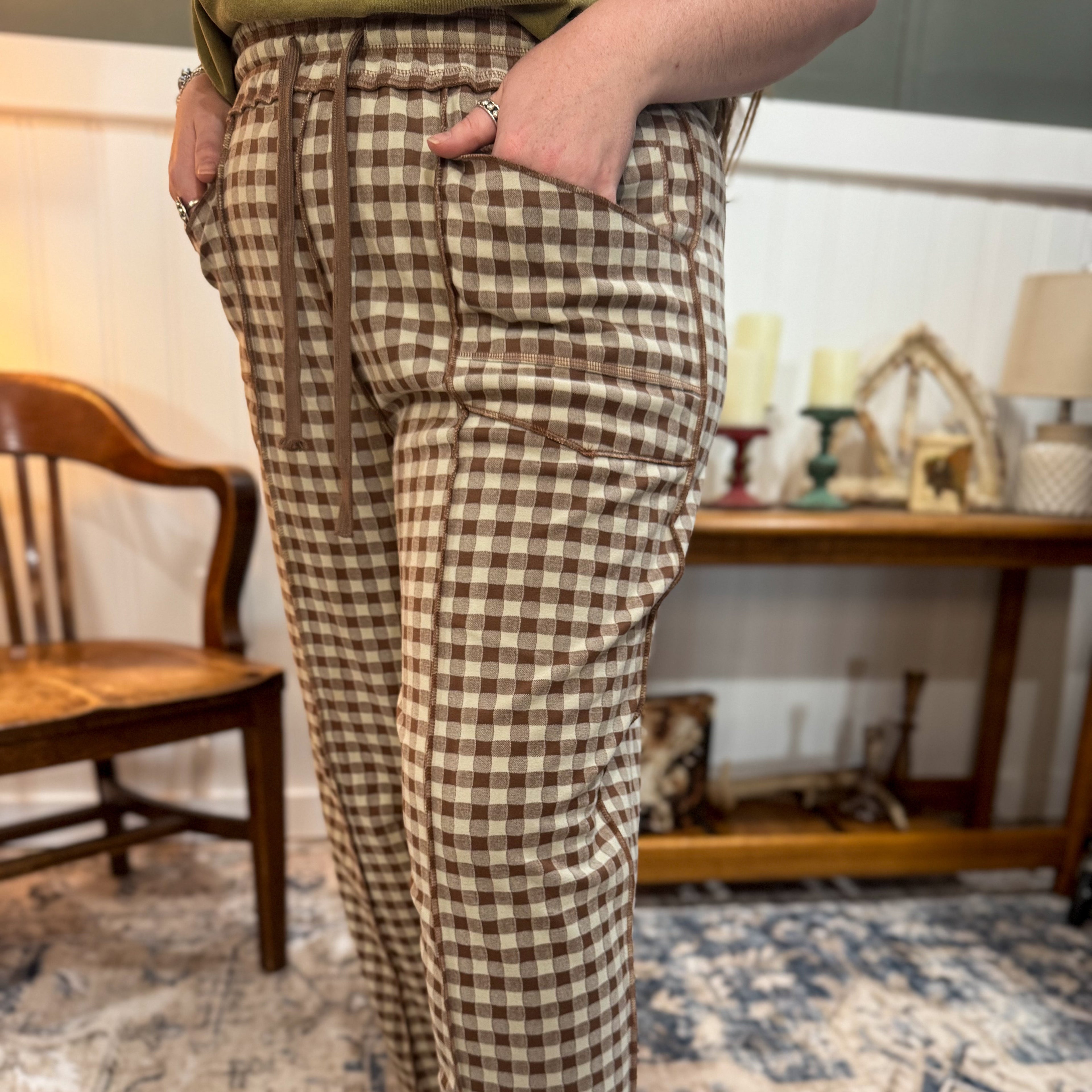 Brown Checkered Barrel Pant