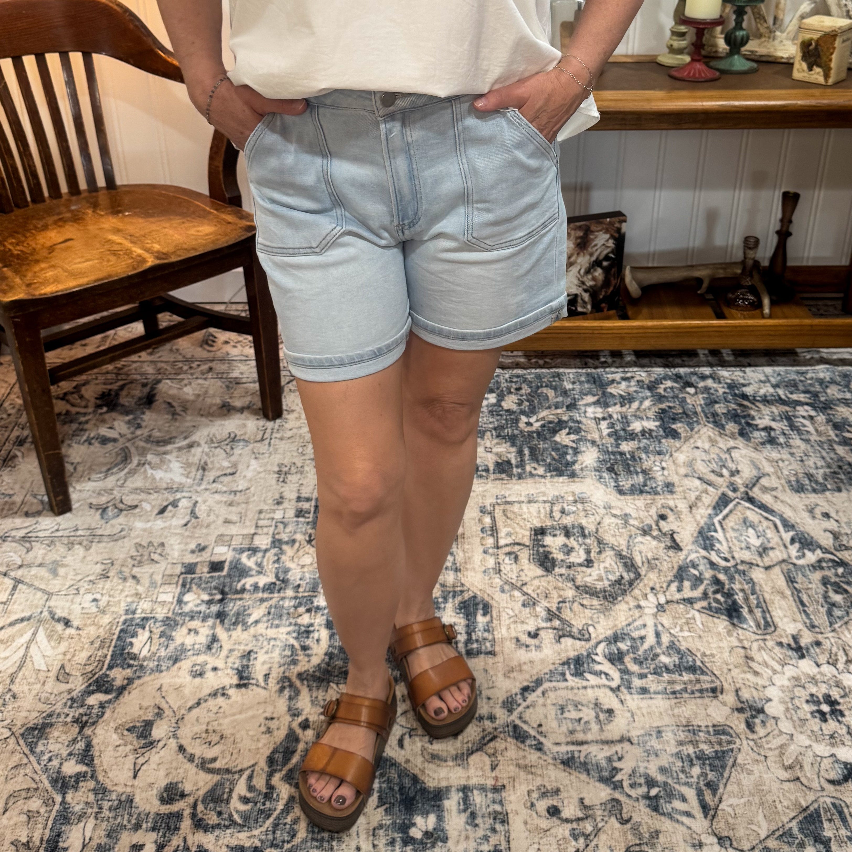 High Rise Patch Pocket Shorts