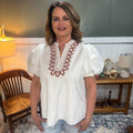 V-Neck Embroidered Blouse
