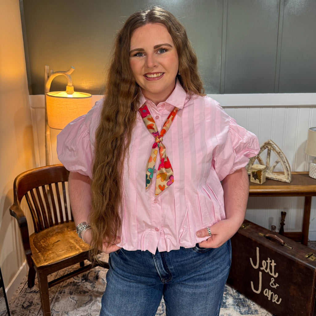 Pleated Bubble Button Down