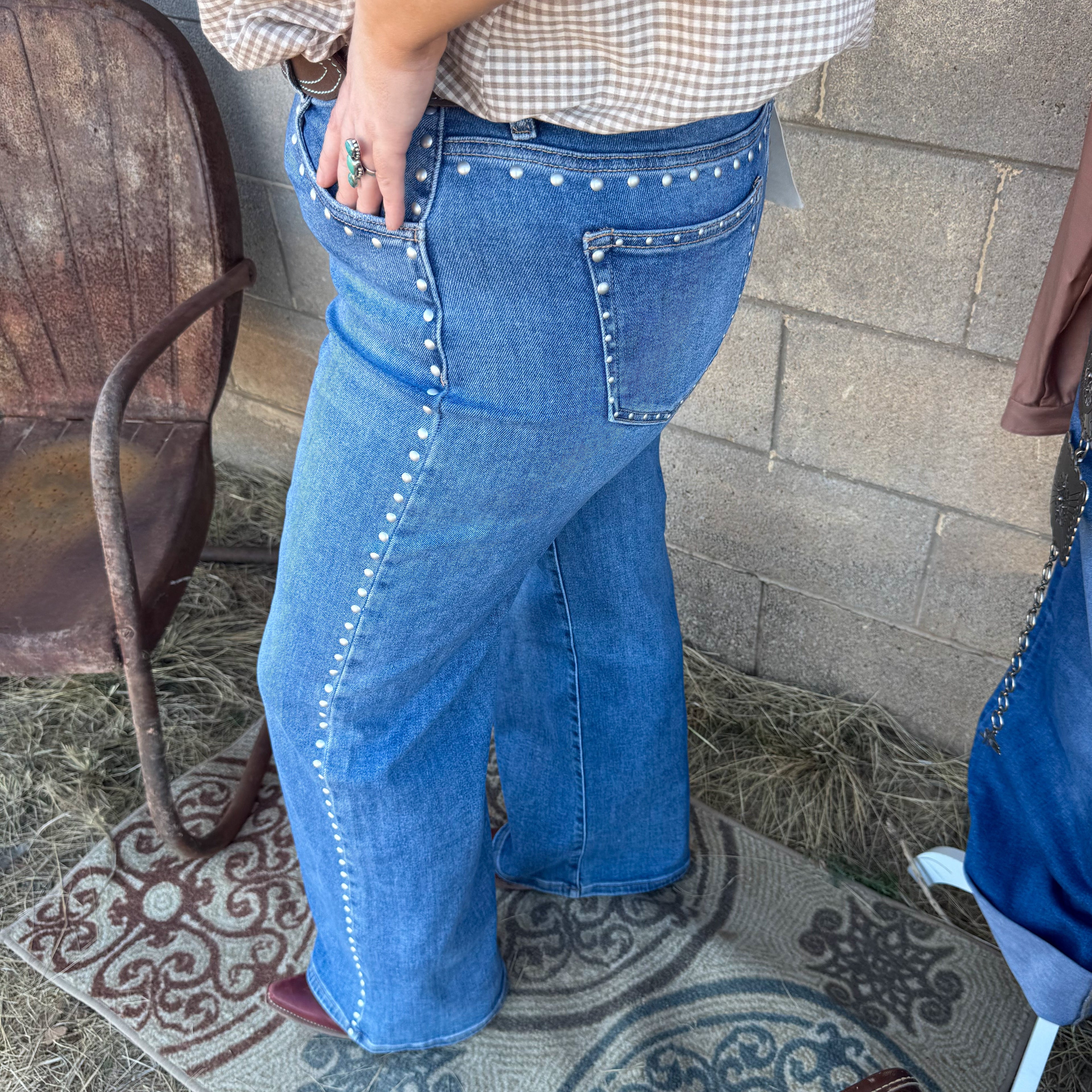 High Rise Studded Jean