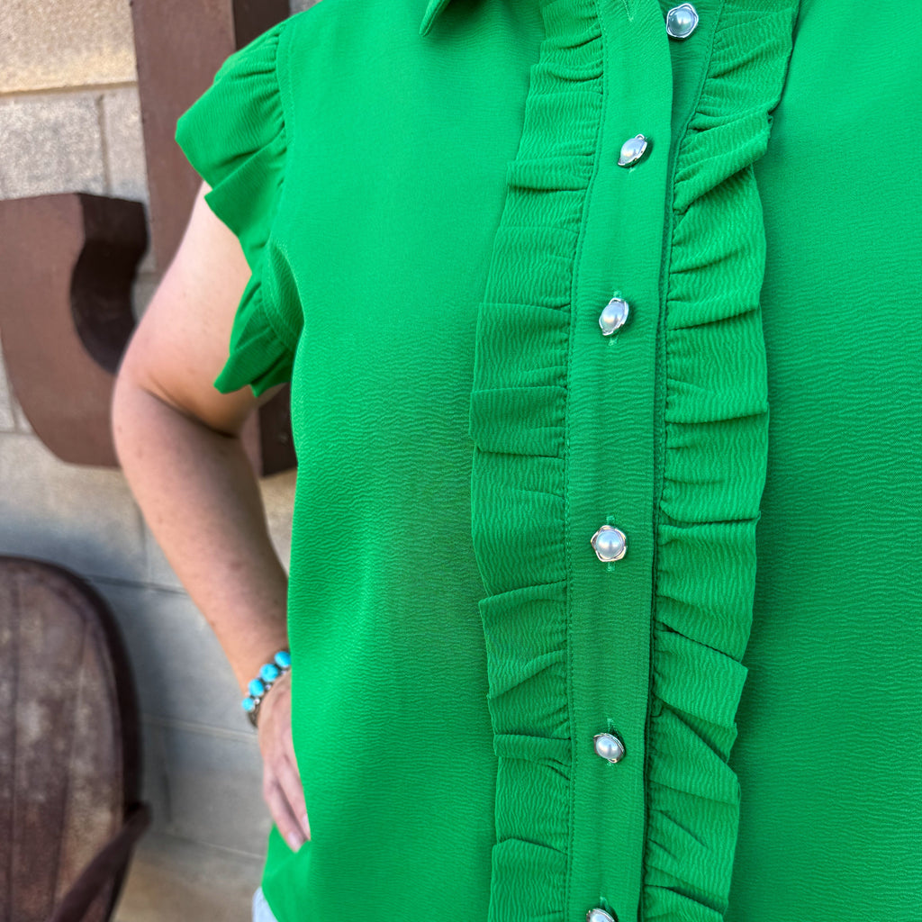 Kelly Green Ruffle Blouse