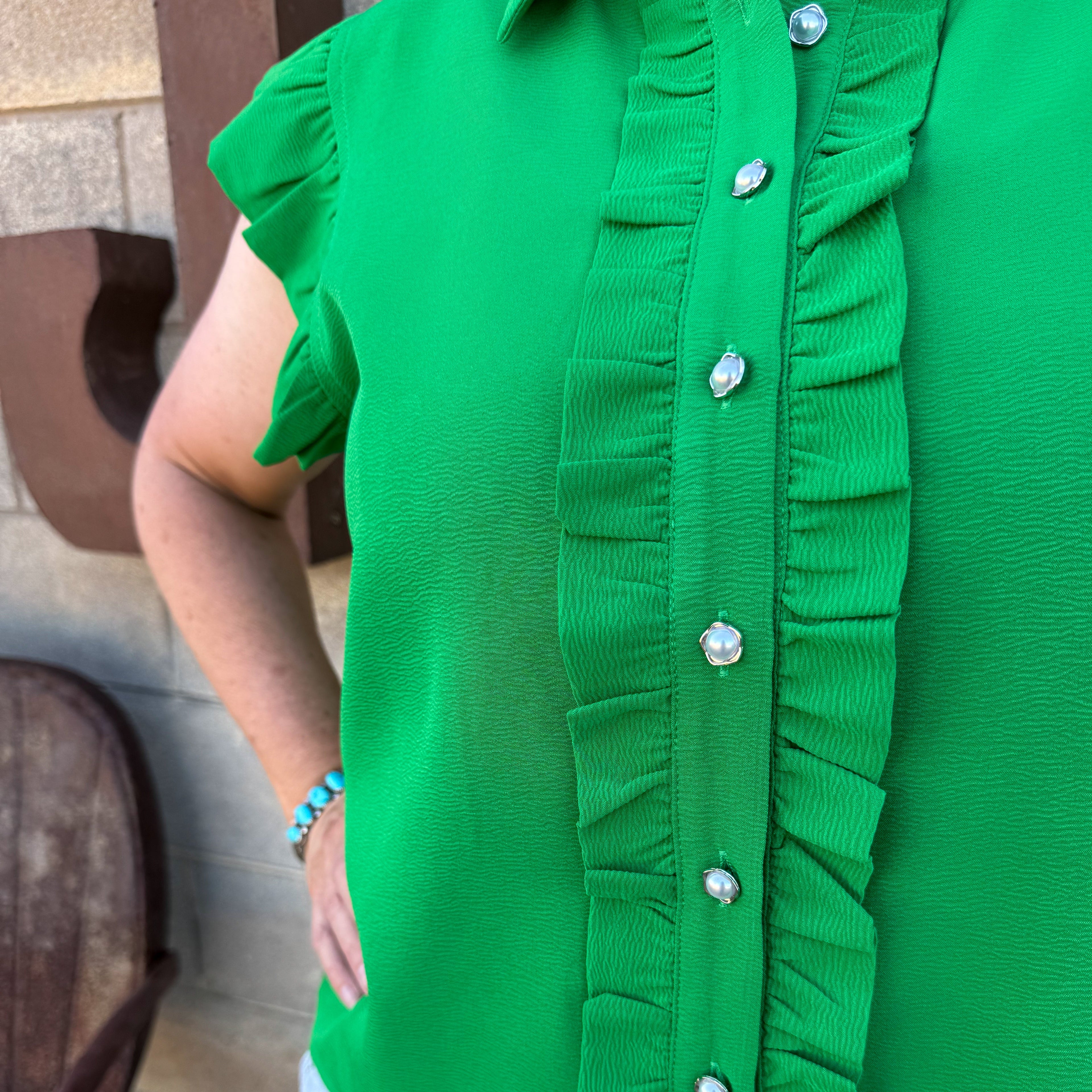 Kelly Green Ruffle Blouse