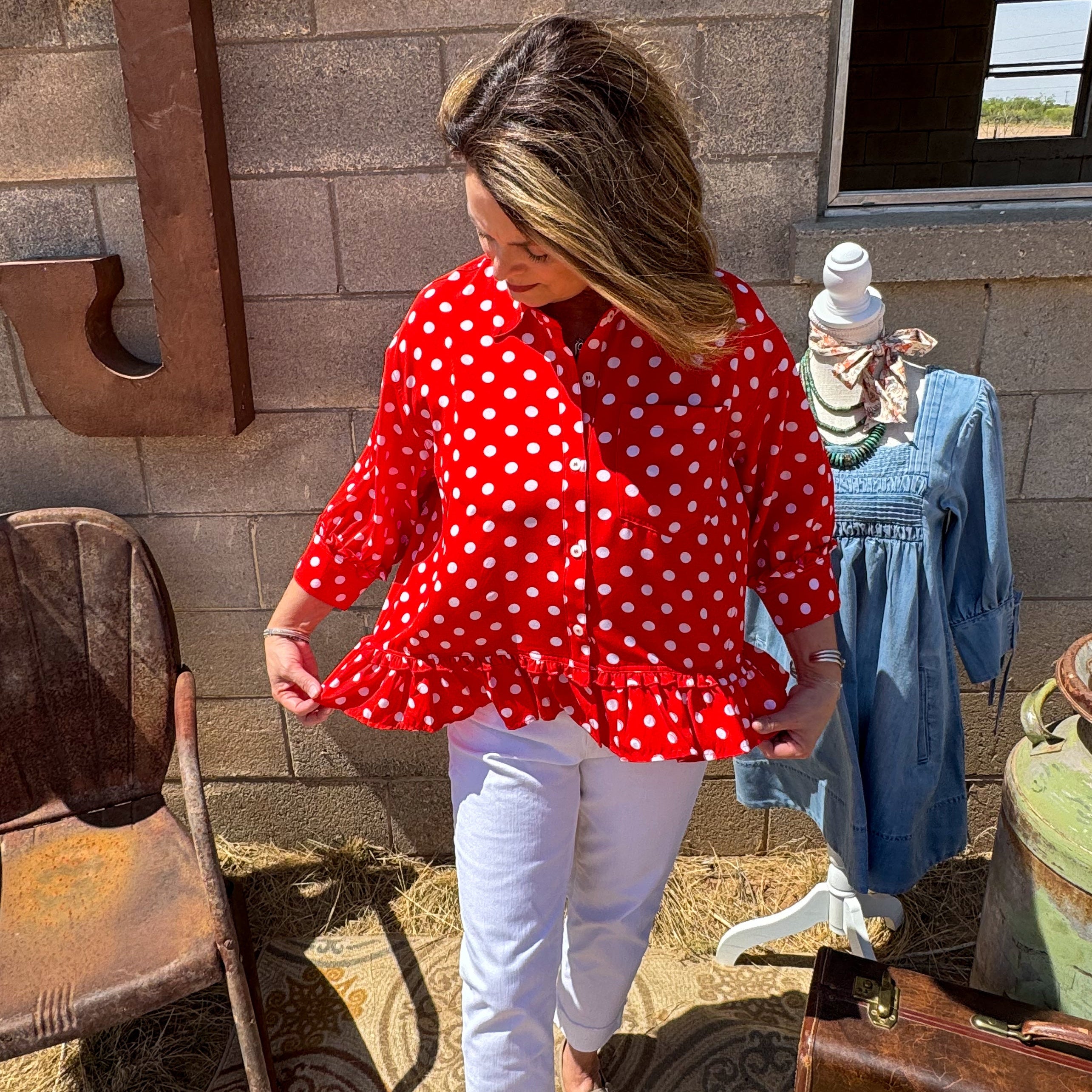 Polka Dot Peplum Top