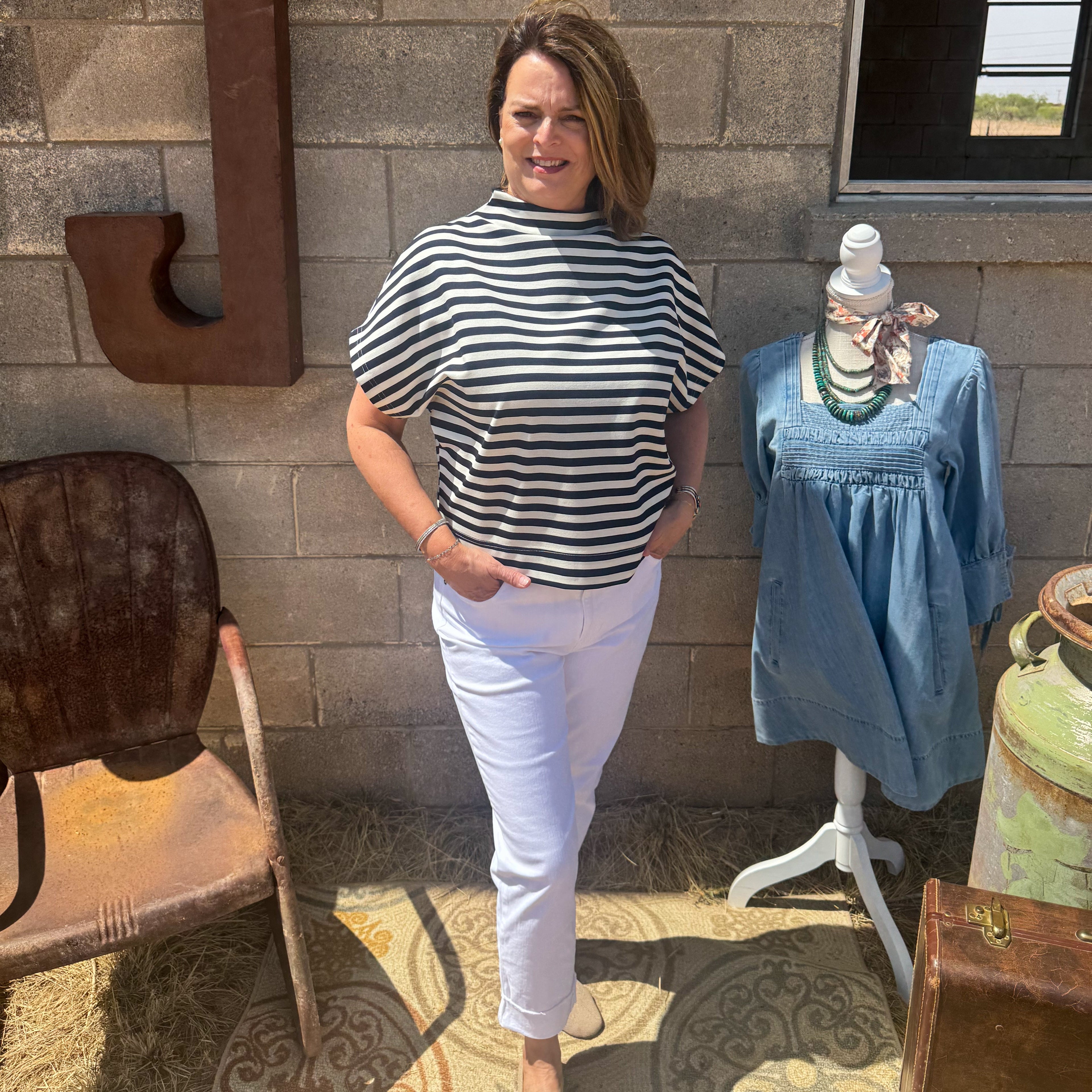 Striped High Neck Top
