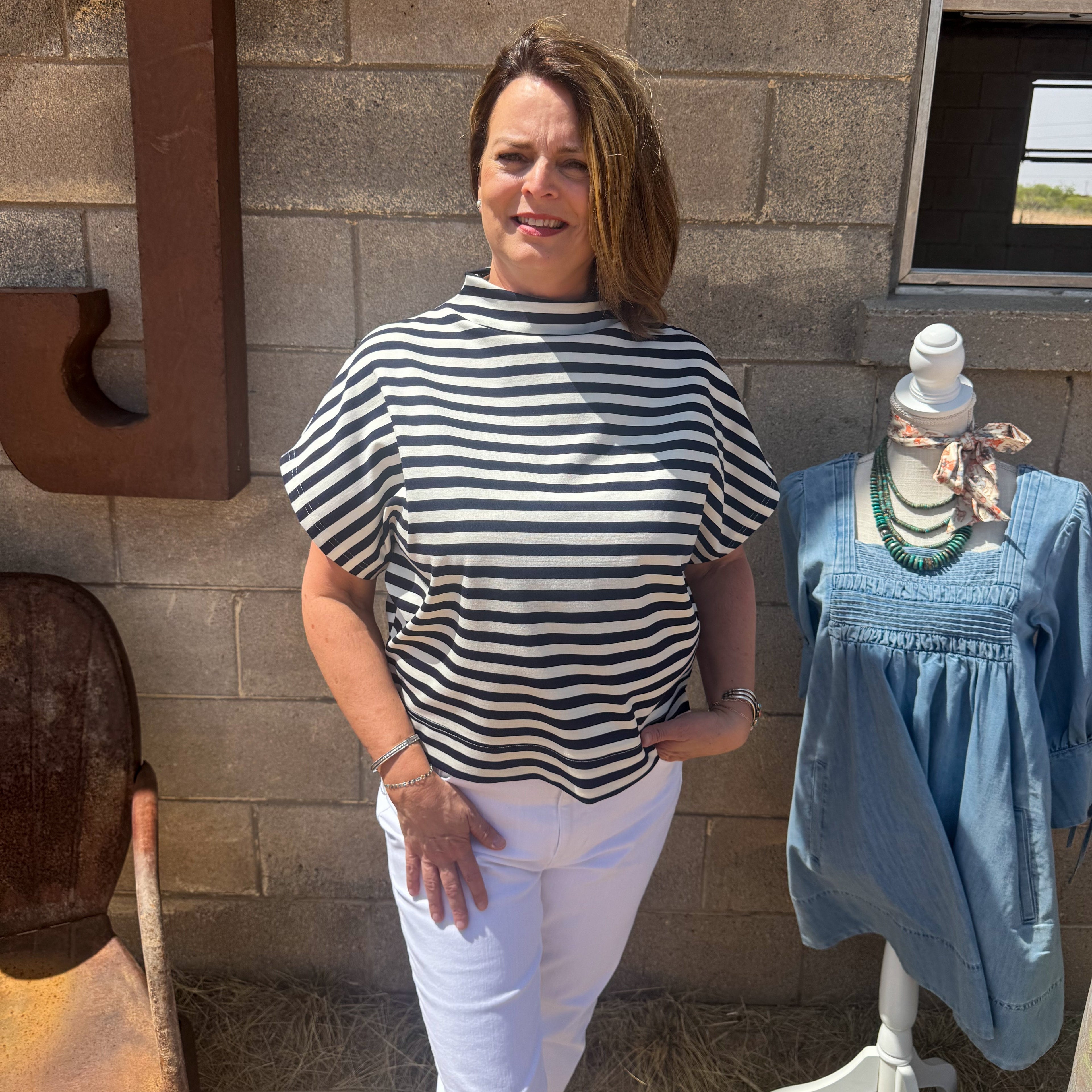 Striped High Neck Top