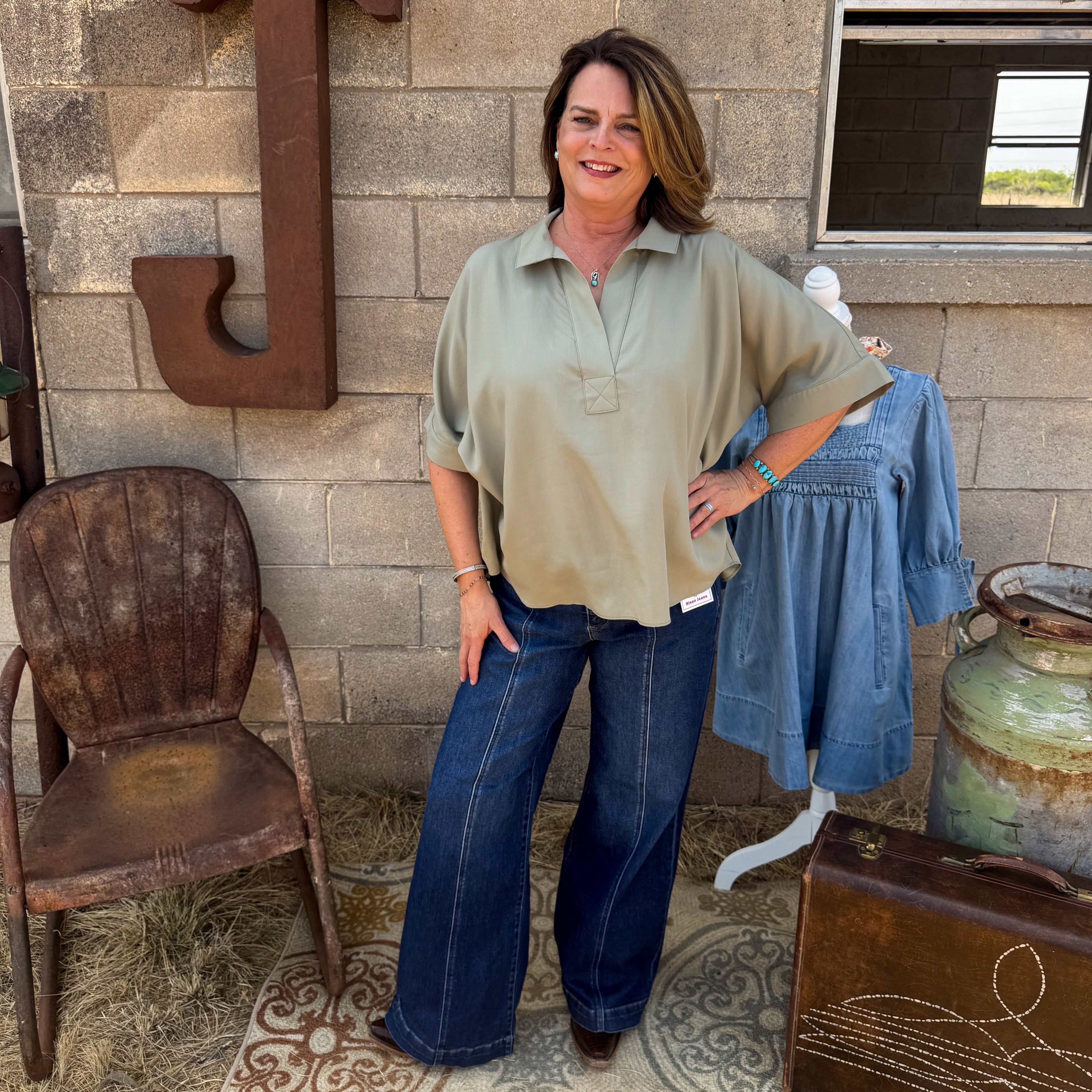 V-Neck Short Sleeve Blouse