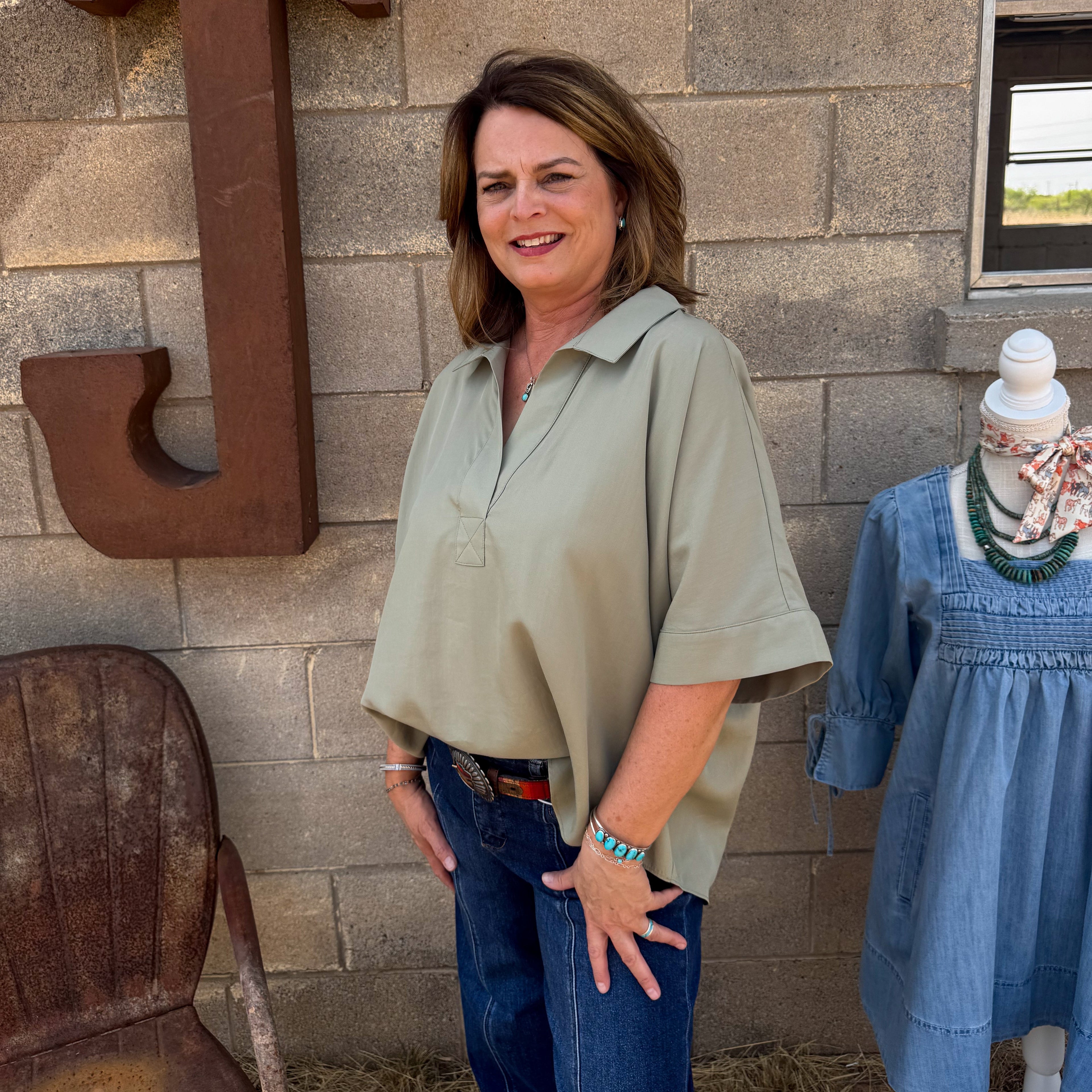 V-Neck Short Sleeve Blouse