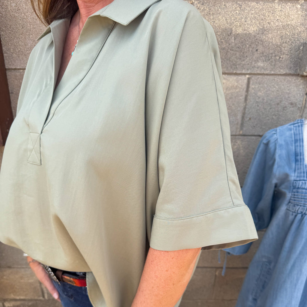 V-Neck Short Sleeve Blouse