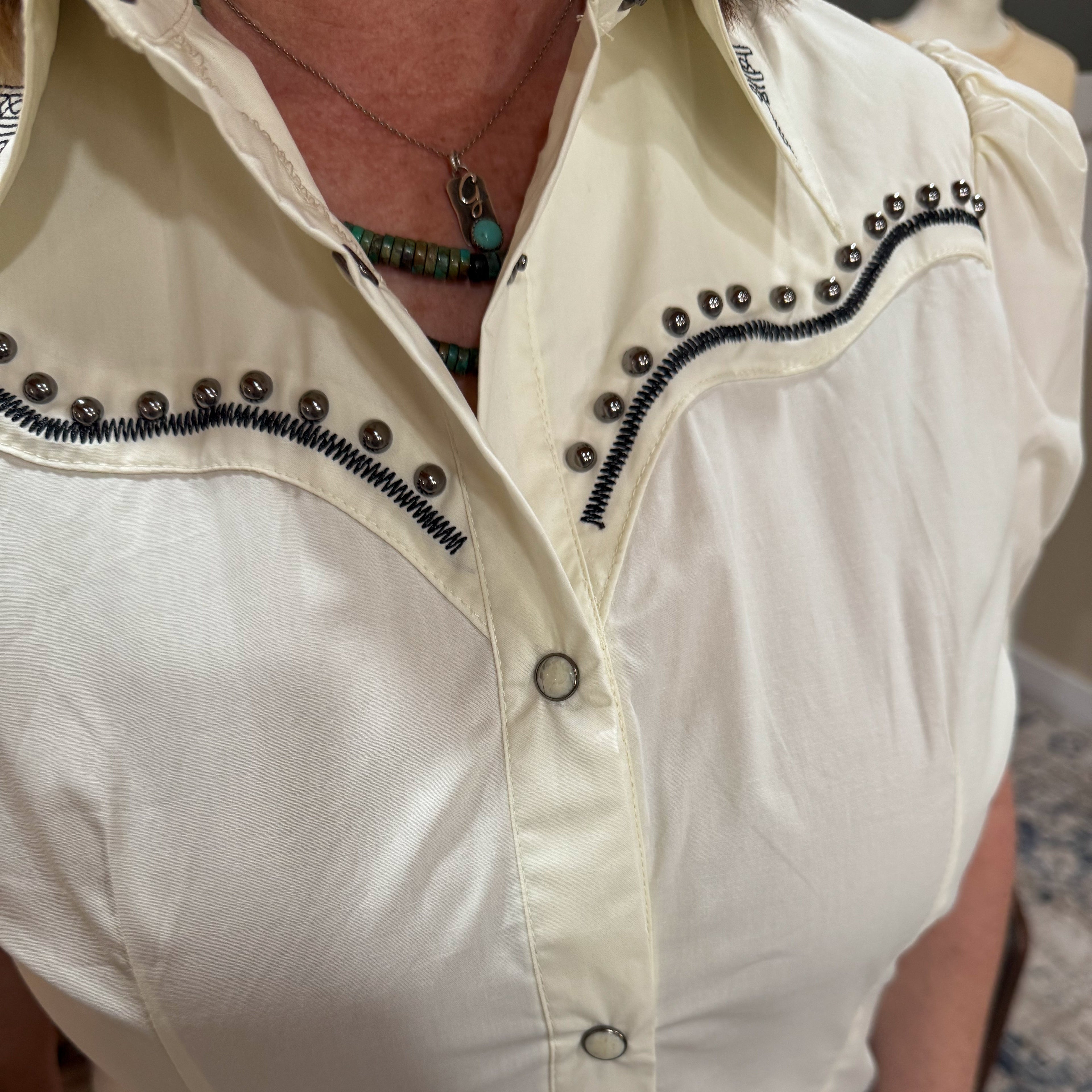 Ivory Studded Pearl Snap Top