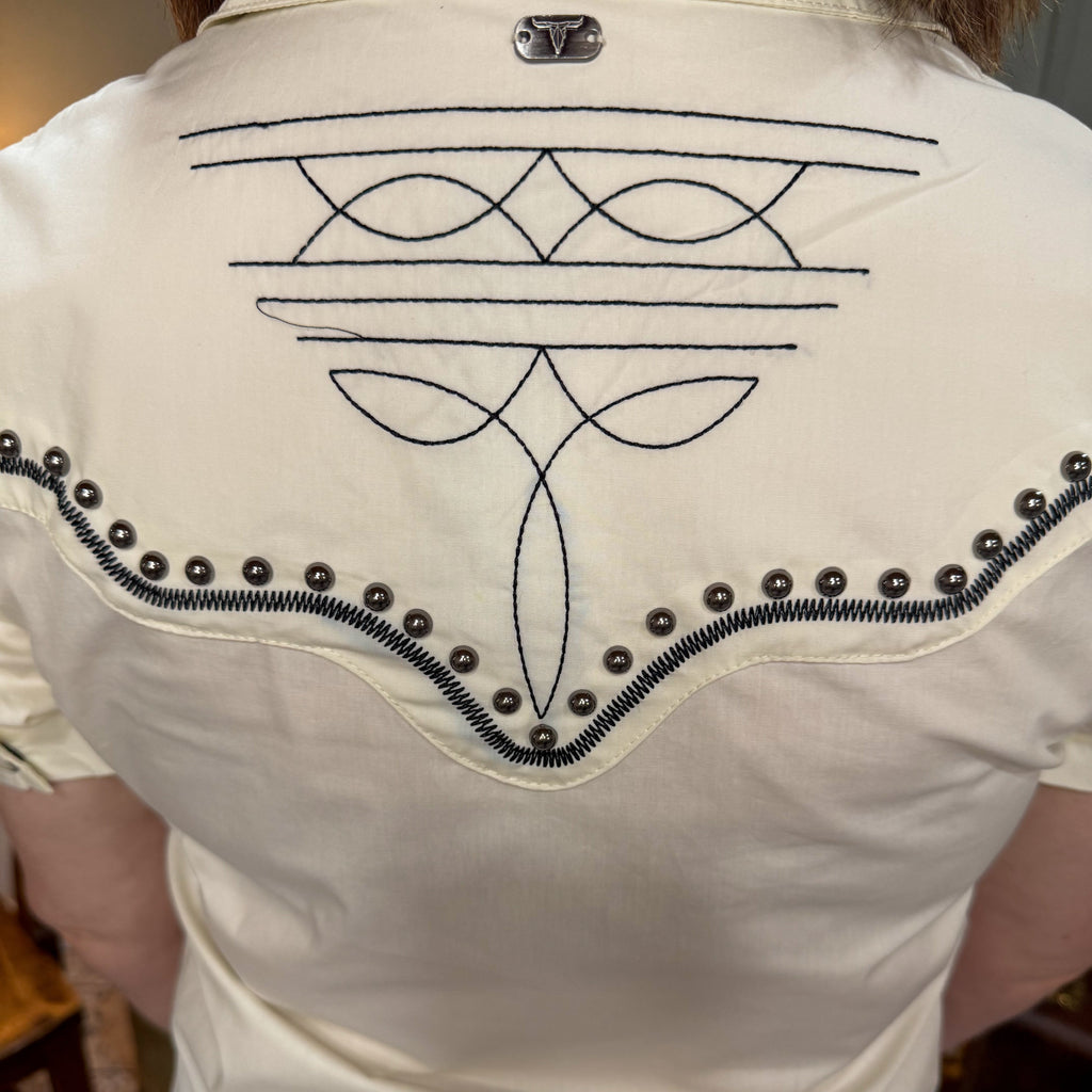 Ivory Studded Pearl Snap Top