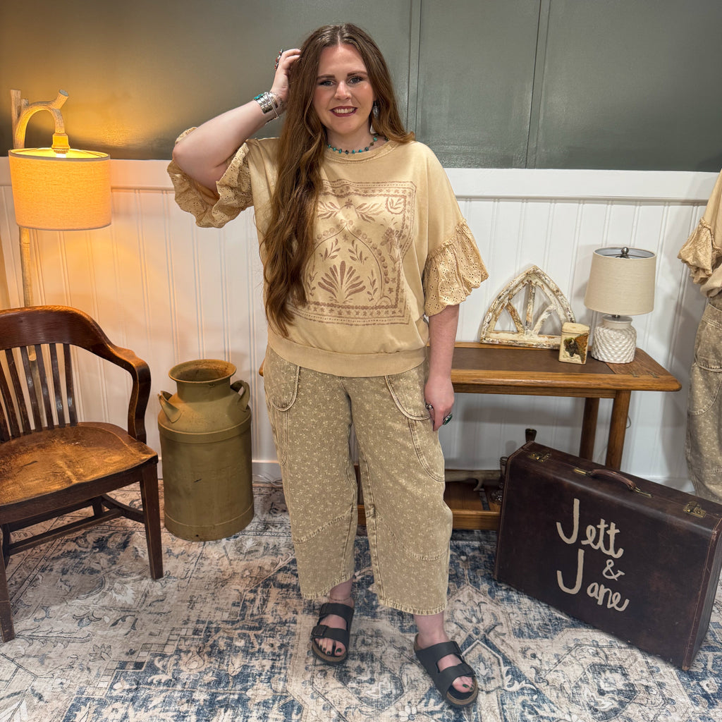 Floral Mineral Washed Barrel Pant
