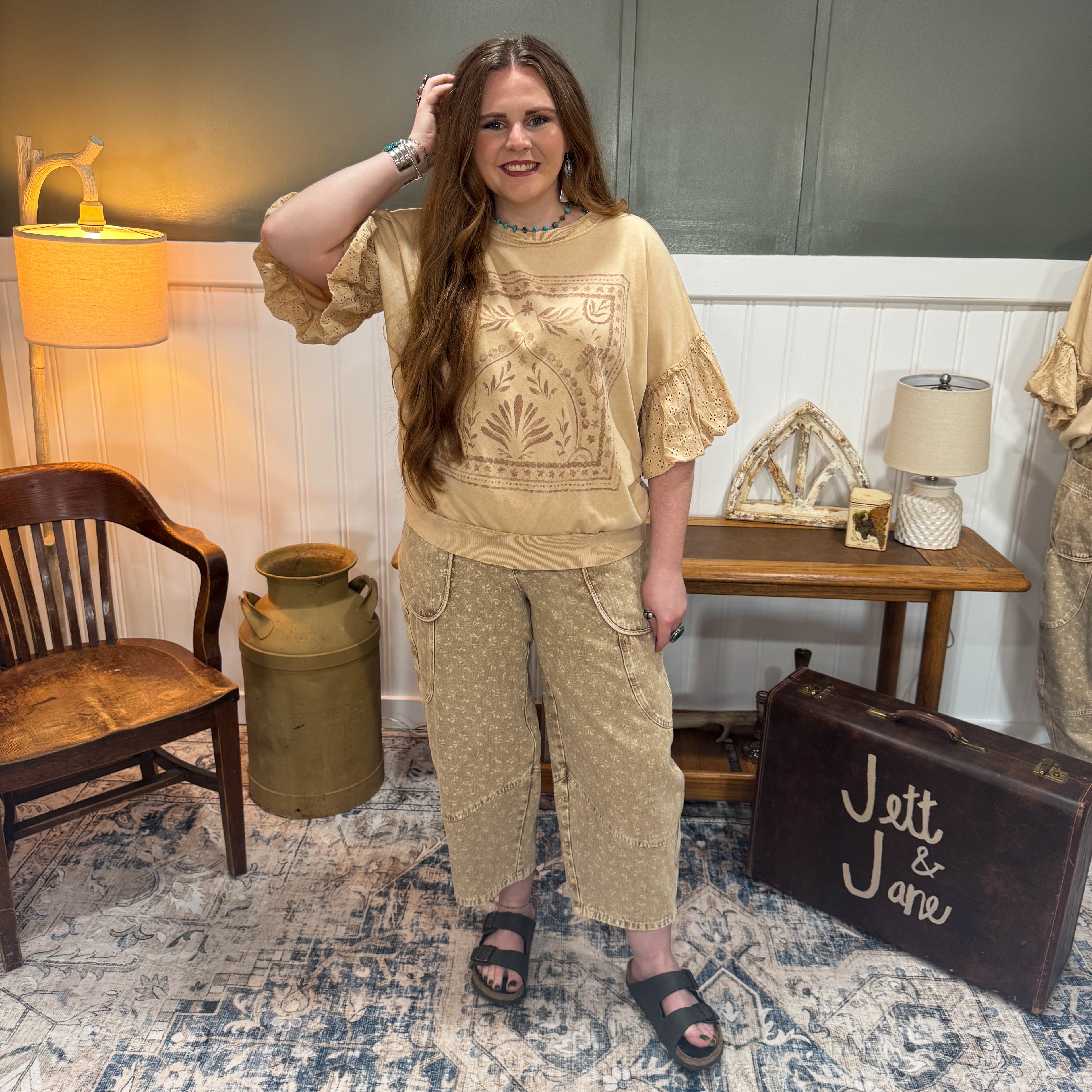 Floral Mineral Washed Barrel Pant