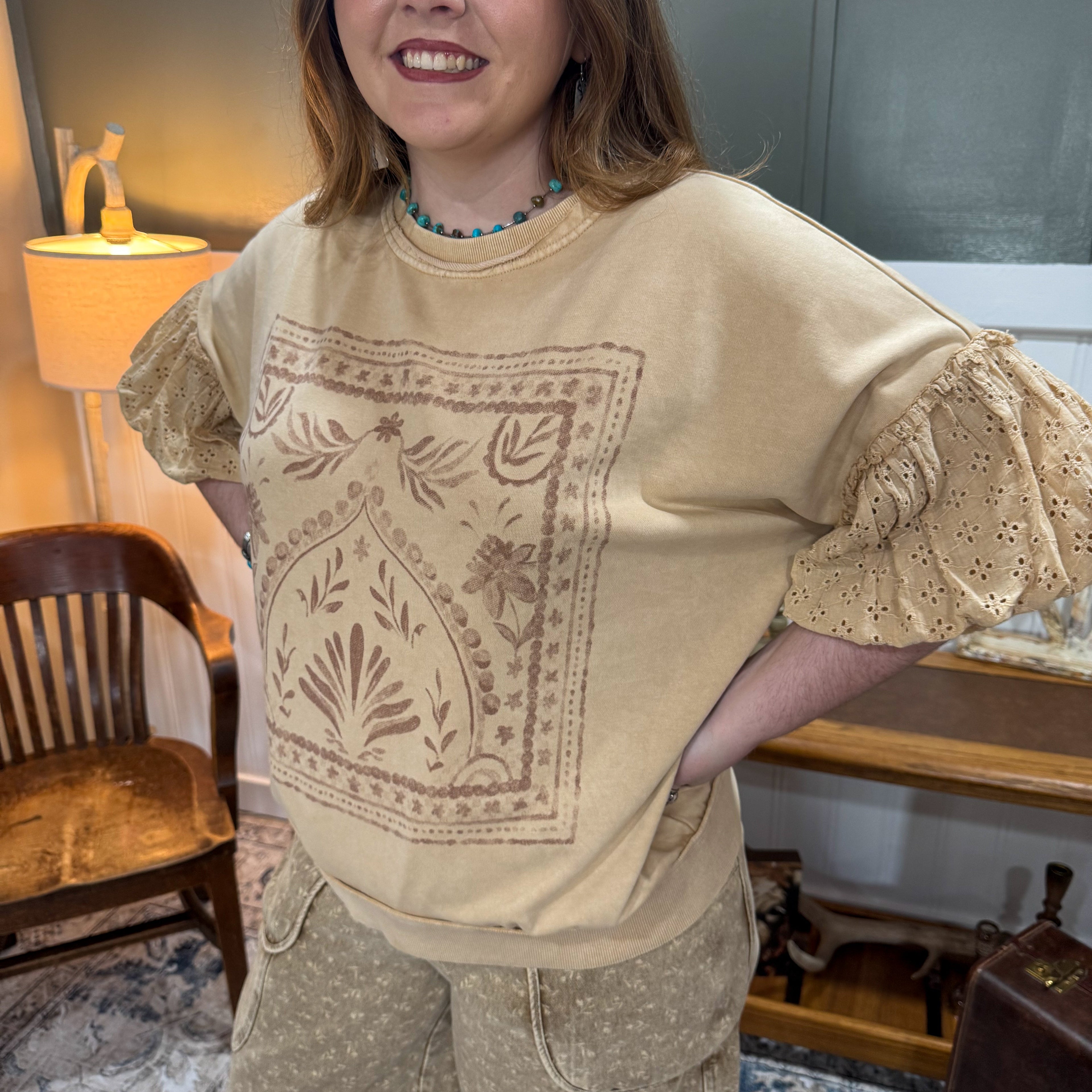 Lace Bubble Sleeve Top