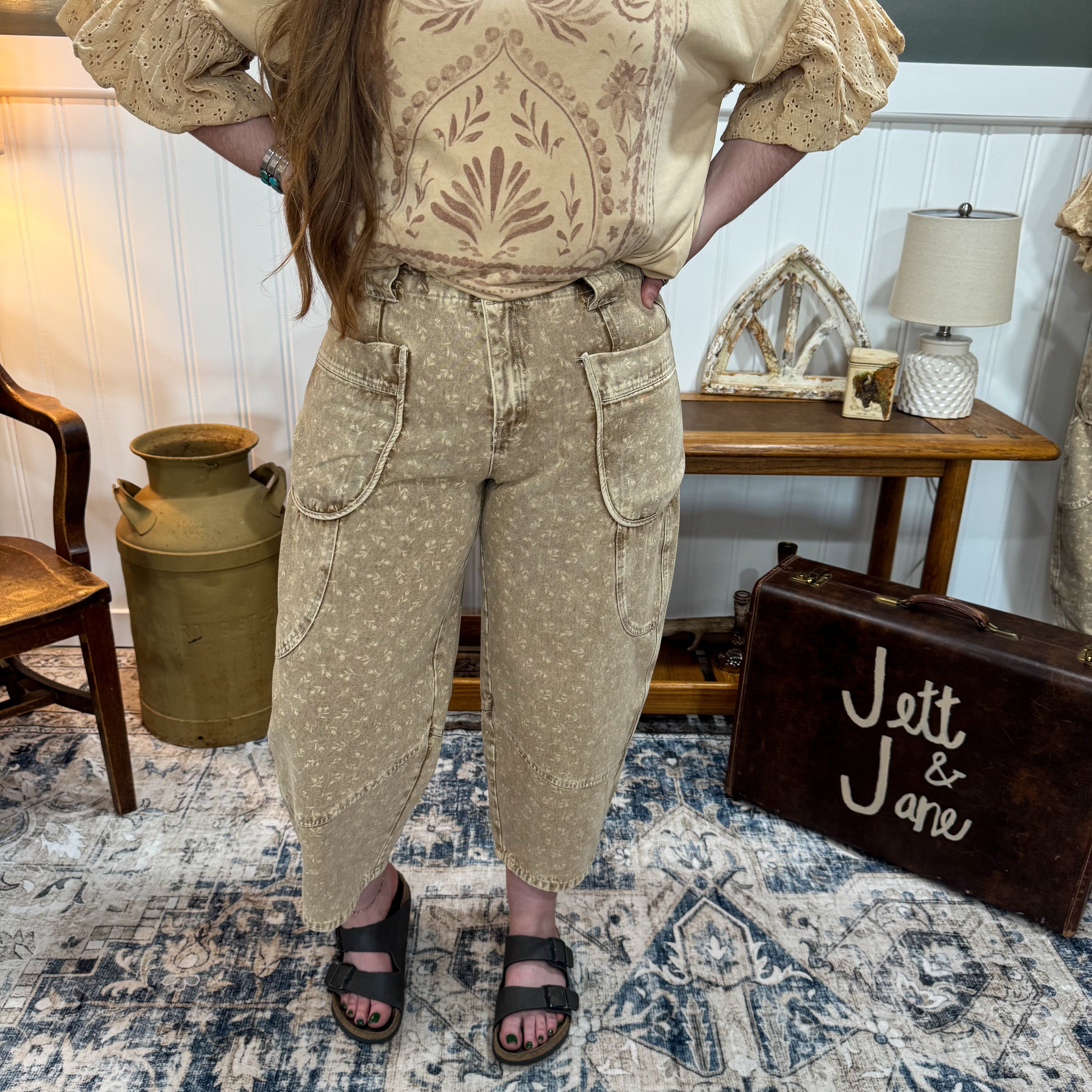 Floral Mineral Washed Barrel Pant