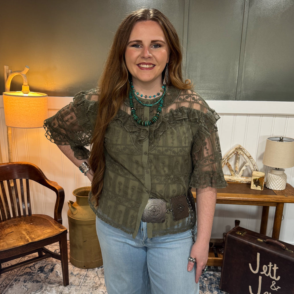 Ruffled Lace Button Down Blouse