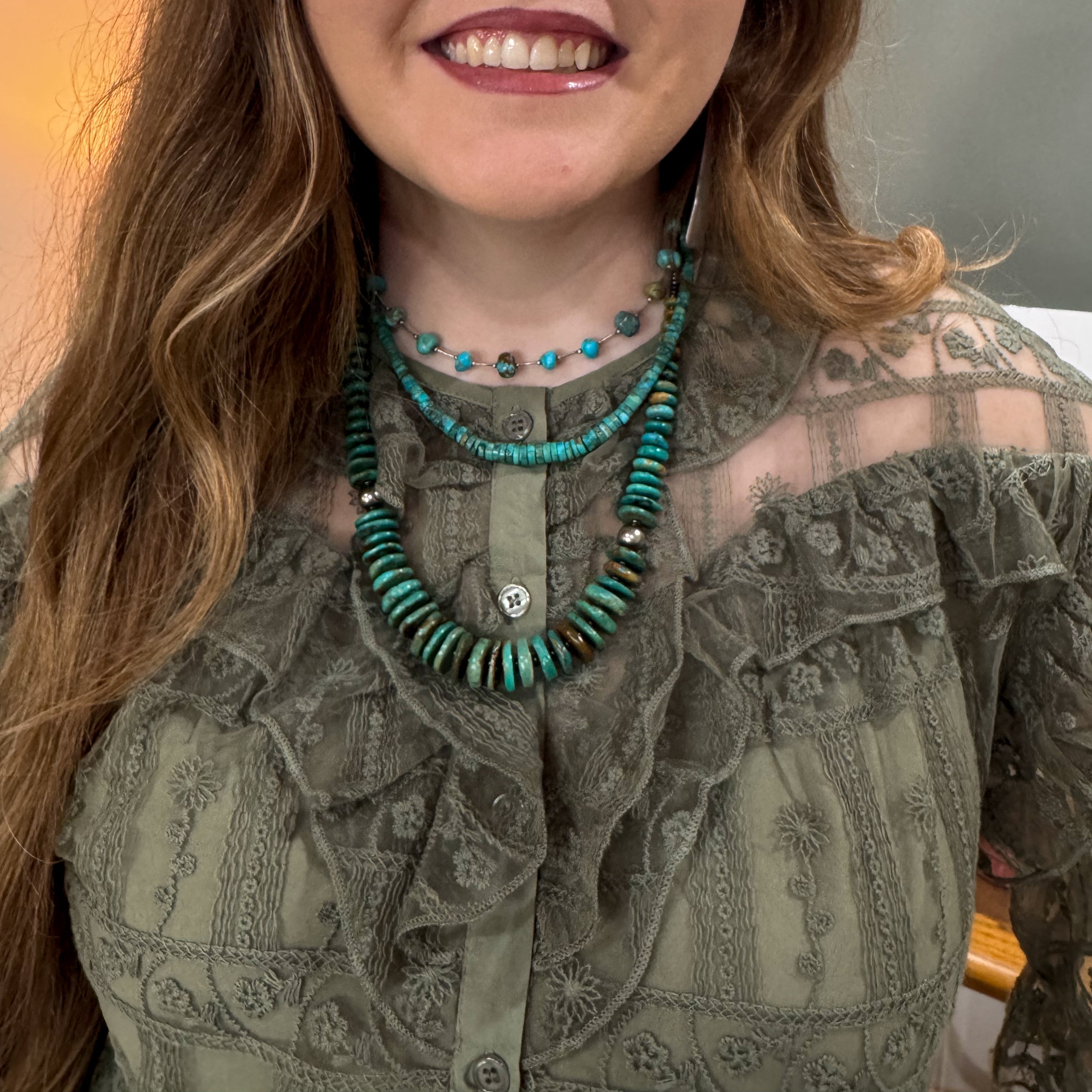 Ruffled Lace Button Down Blouse