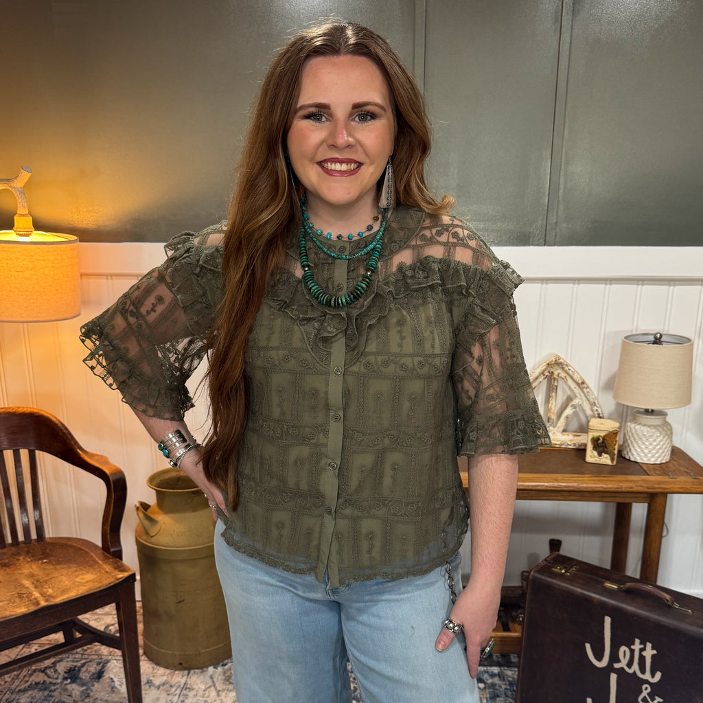 Ruffled Lace Button Down Blouse