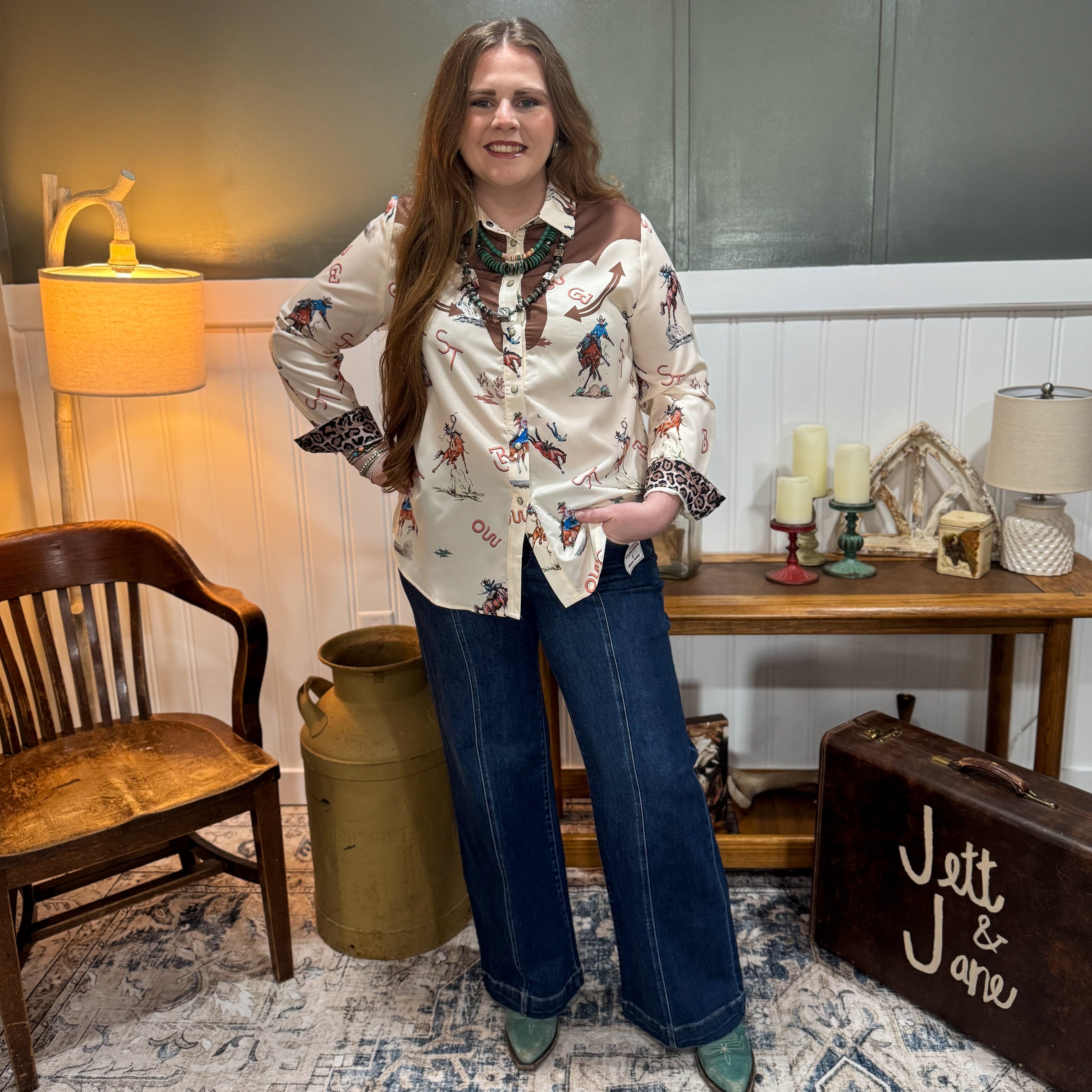 Western Print Pearl Snap