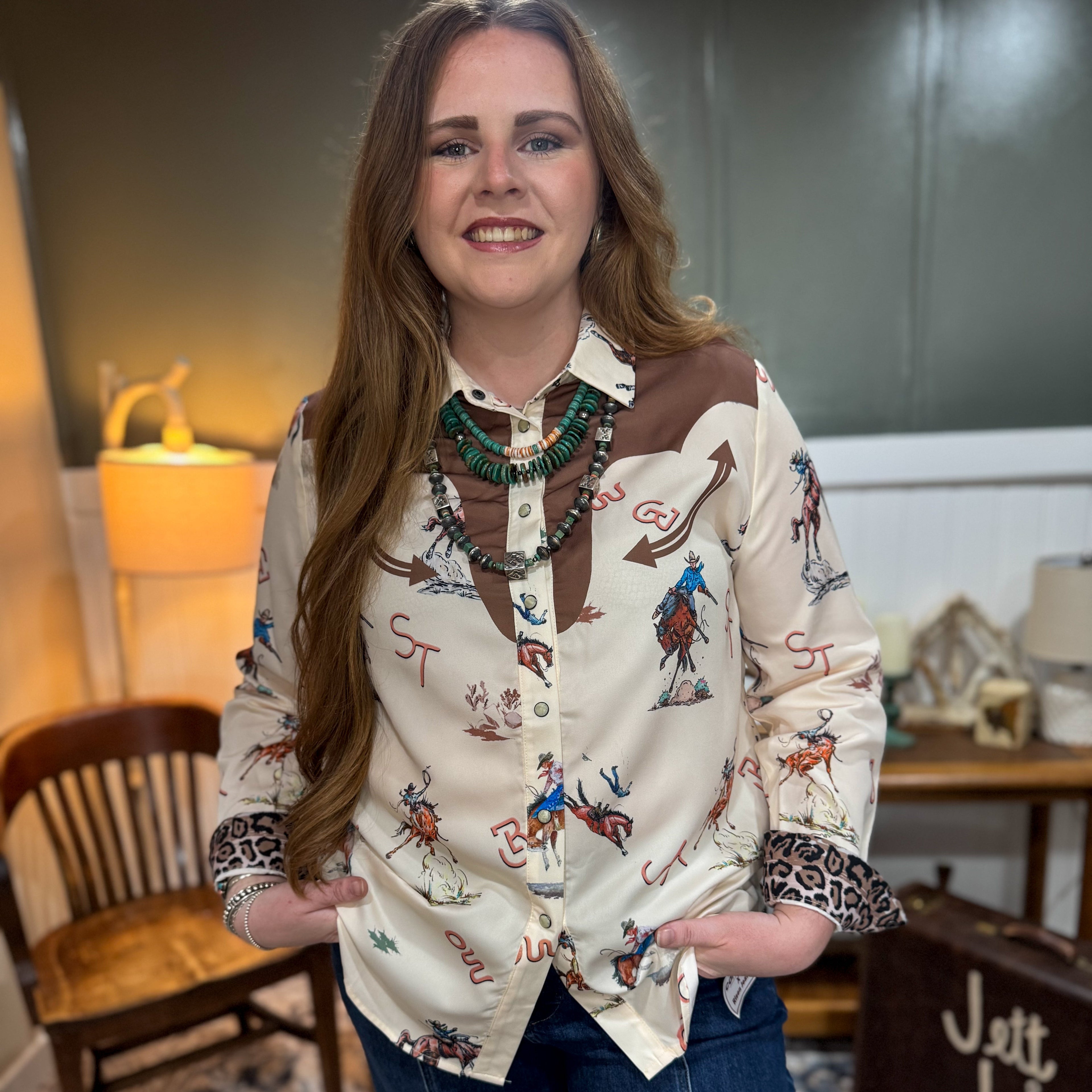 Western Print Pearl Snap