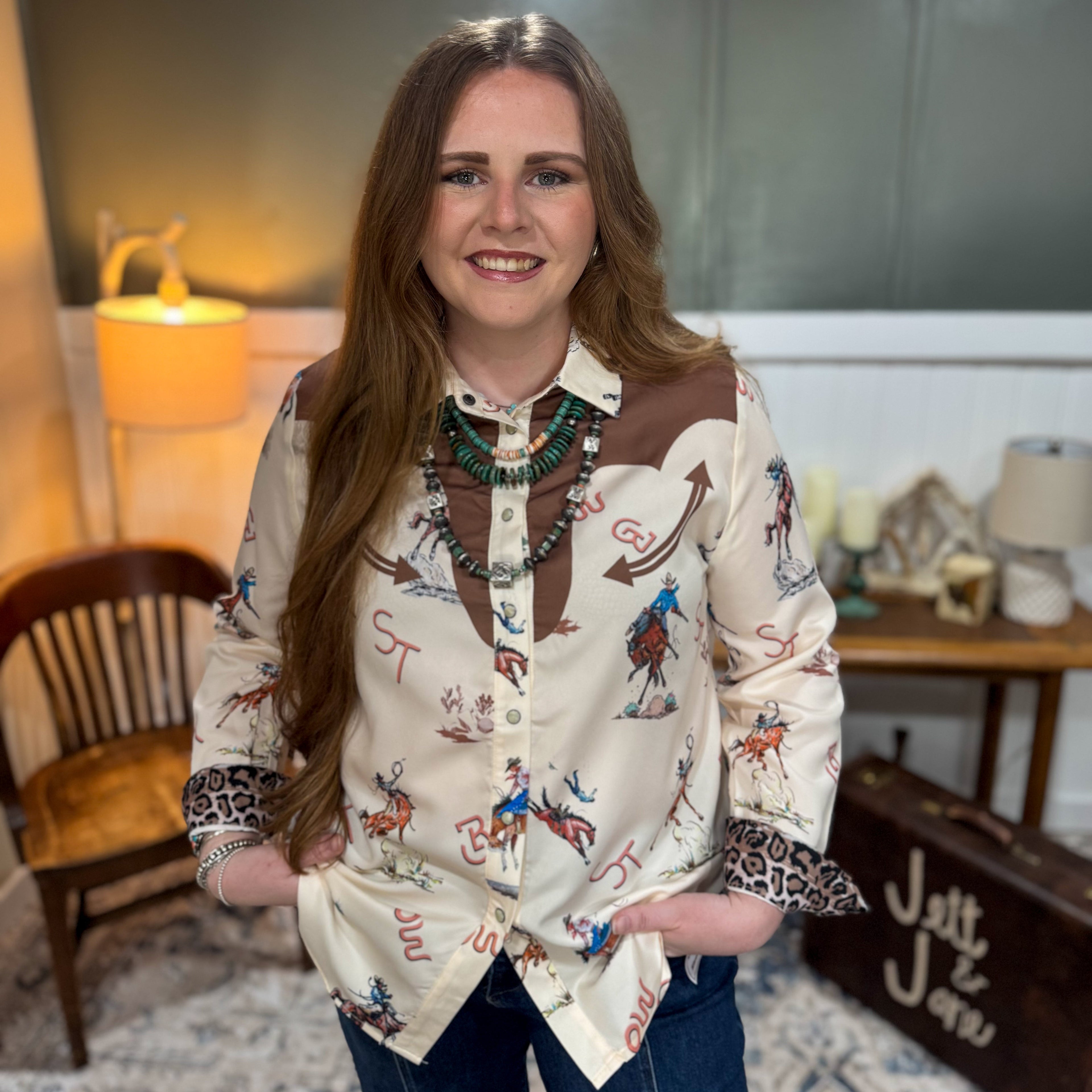 Western Print Pearl Snap