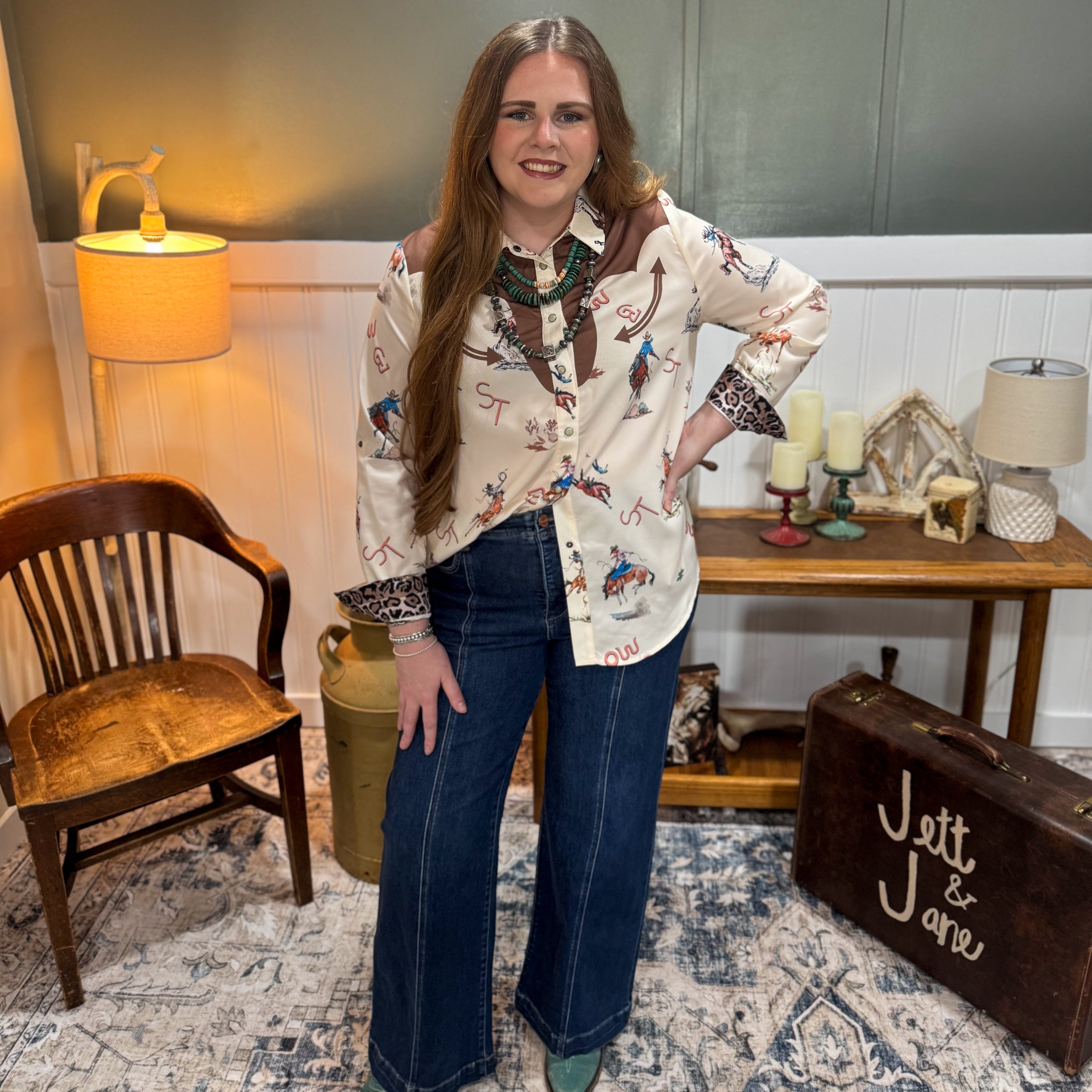 Western Print Pearl Snap